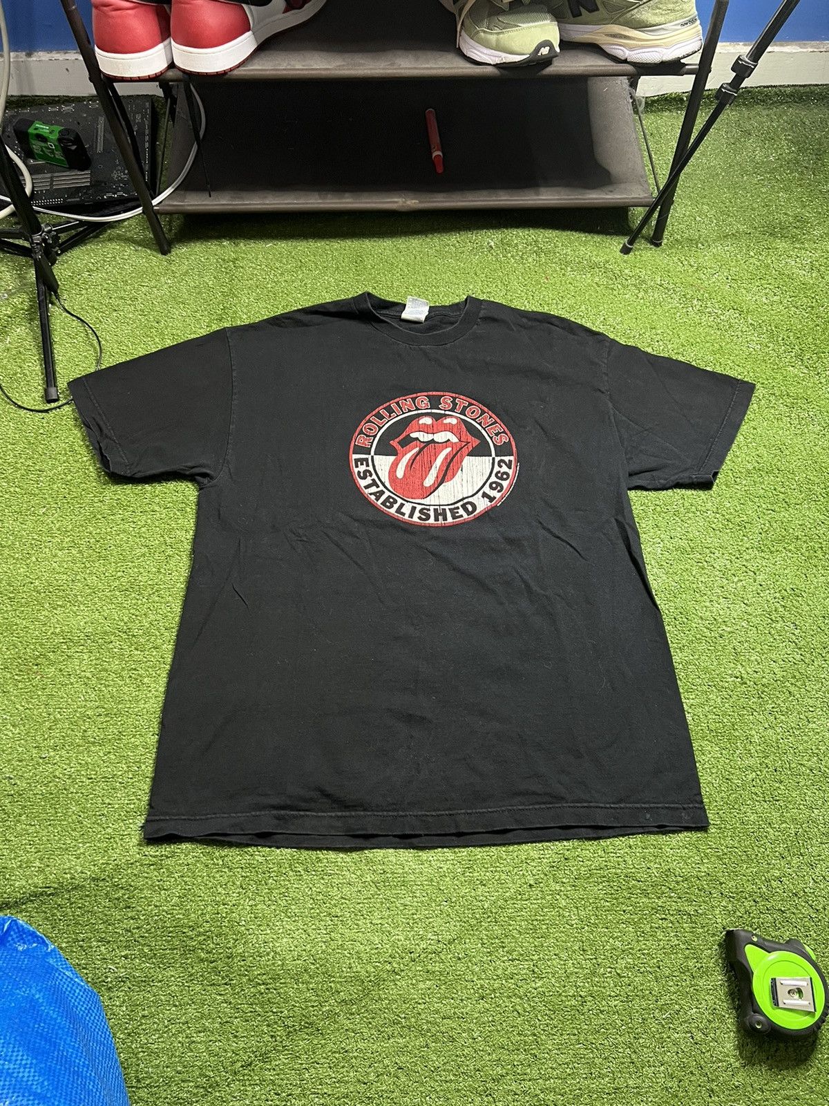 The Rolling Stones Band T-shirt, Men's M size unclear black type Vintage Second Hand