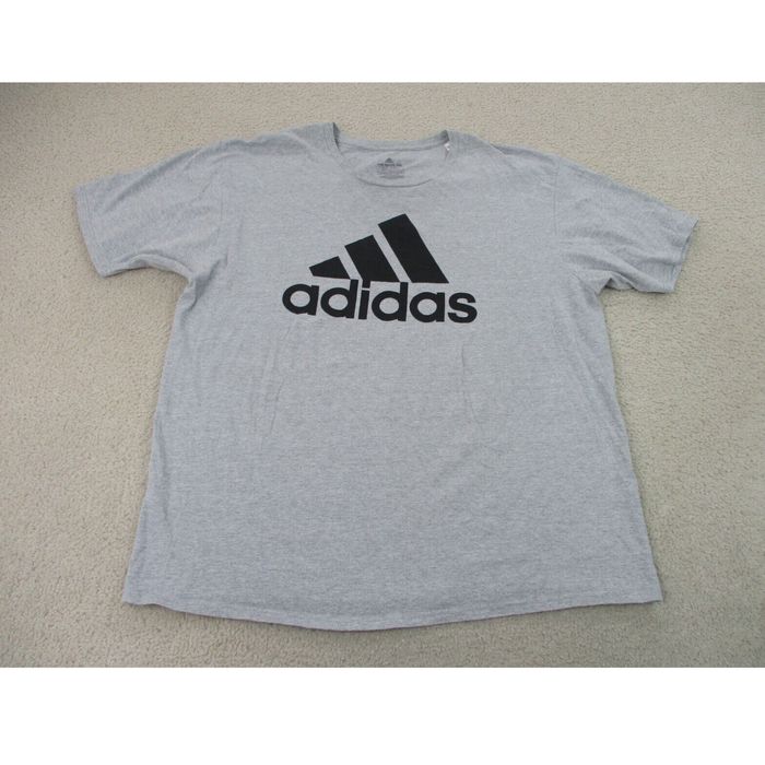 Adidas Adidas Shirt Adult 2XL XXL Gray Black Spell Out Trefoil Logo