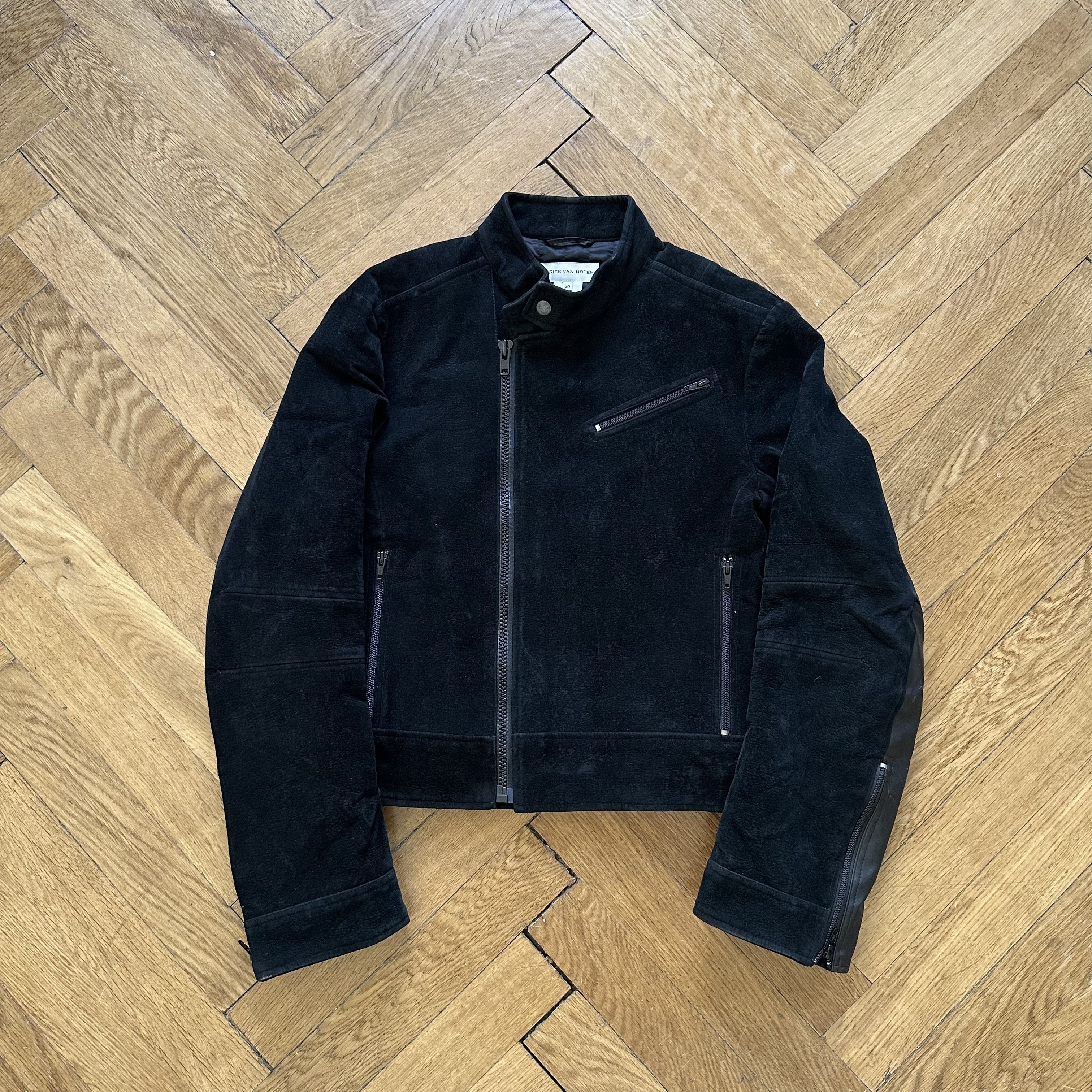 image of Dries Van Noten 1990S Velvet Biker Jacket in Black, Men's (Size Medium)
