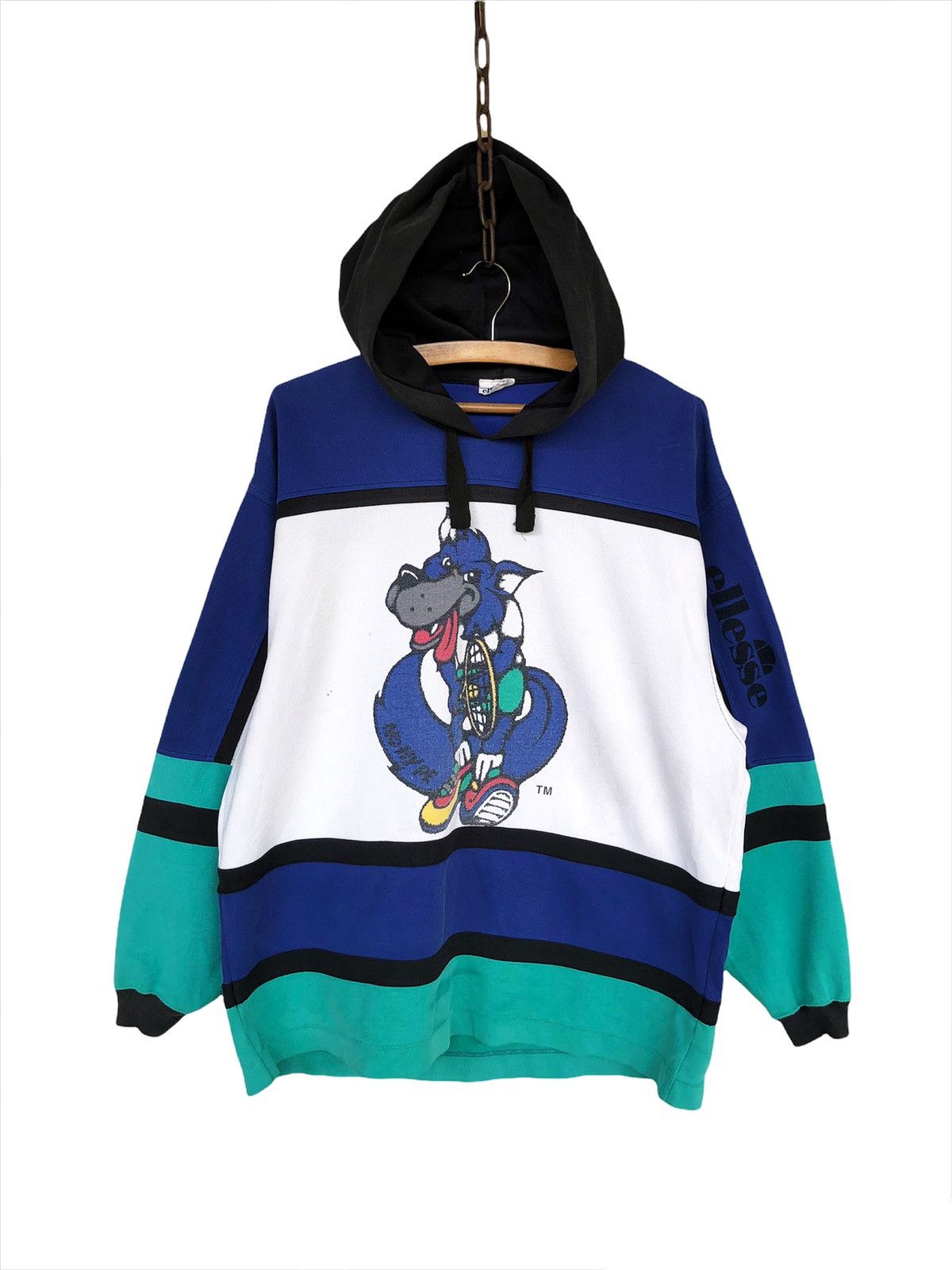 Ellesse 1980s Ellesse 🇮🇹 Tennis Mascot Color Block Hoodie Sweater Size US XL / EU 56 / 4 - 4 Thumbnail