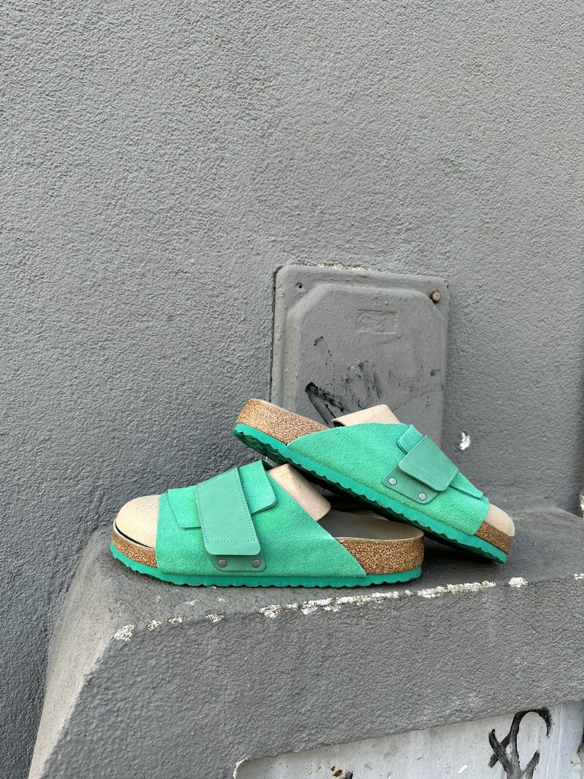 image of Birkenstock Kyoto Green Regular Slide Sandals For Unisex 45, Men's (Size 11)