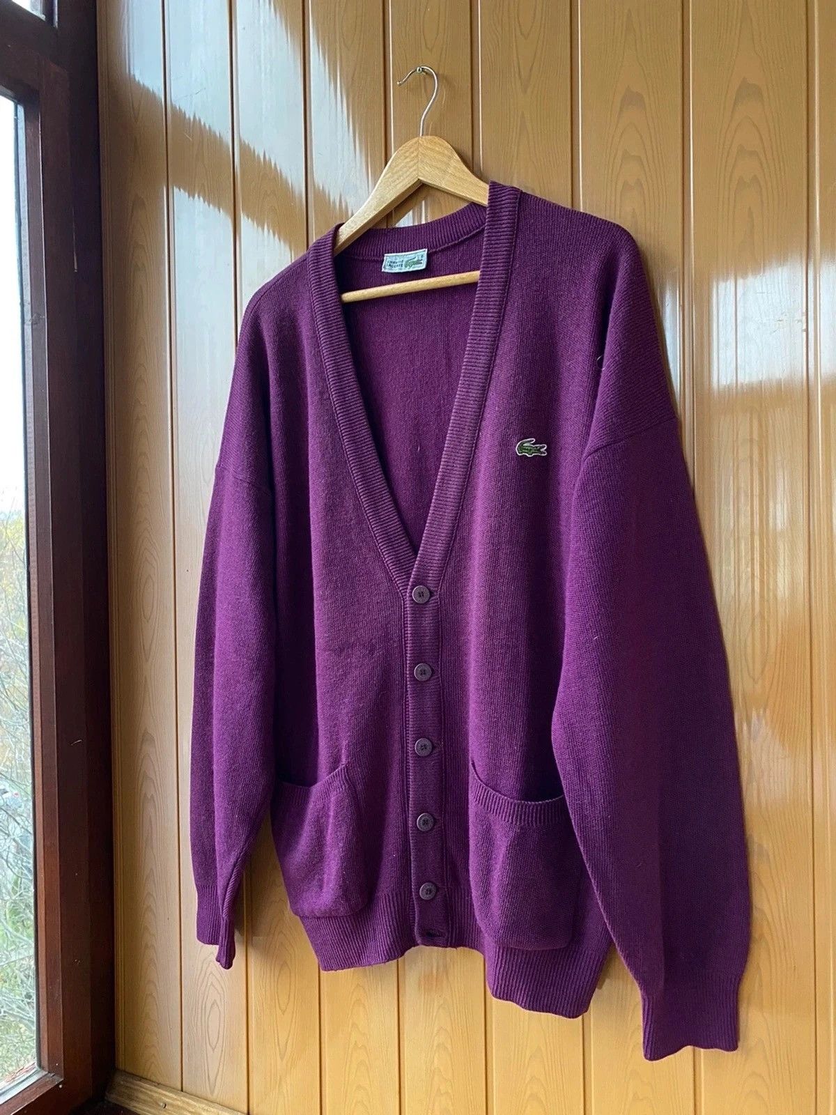Vintage Lacoste Chemise Purple Wool Pocket Cardigan