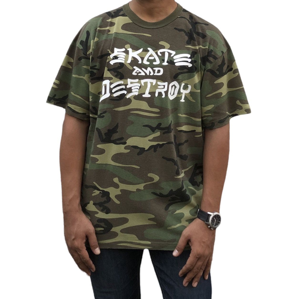 image of Rothco X Thrasher Sktae And Destroy Camo Tshirt, Men's (Size XL)