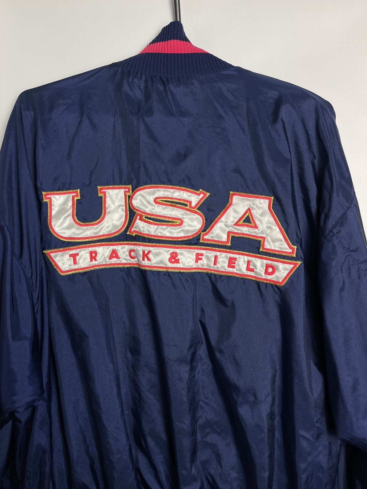 Vintage Nike USA Track & Field bomber big logo navy pink