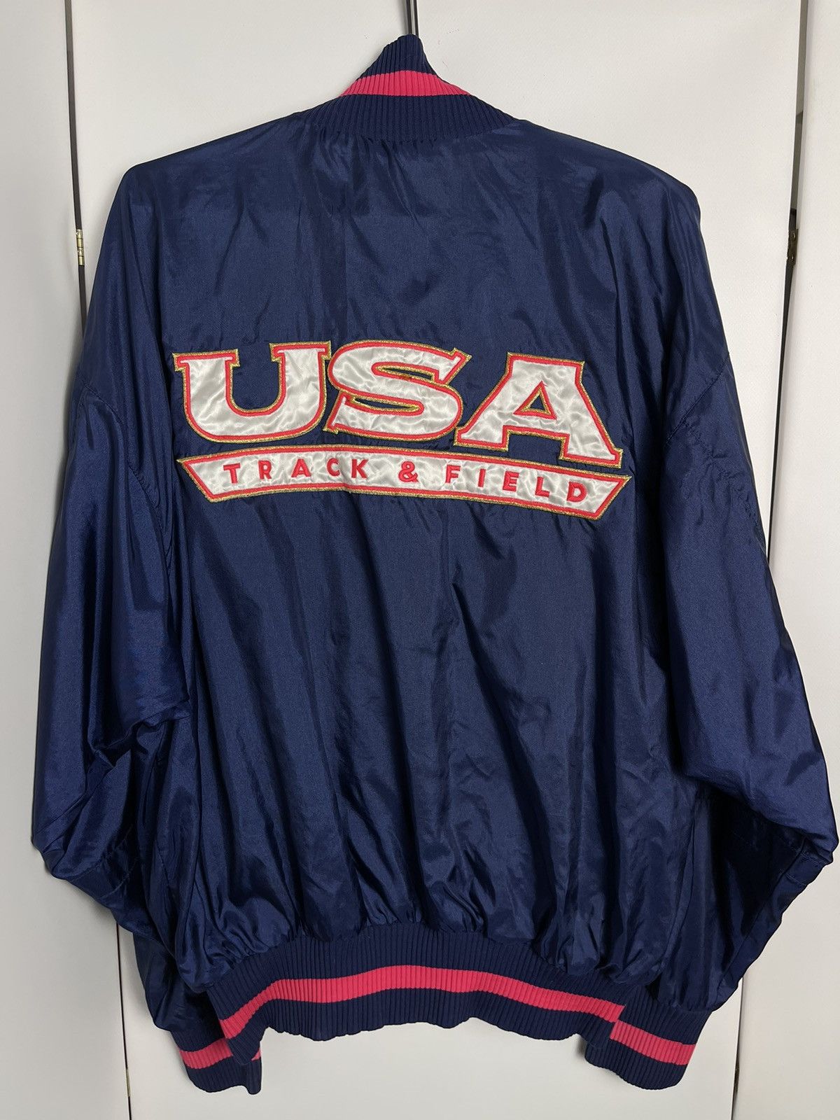 Vintage Nike USA Track & Field bomber big logo navy pink