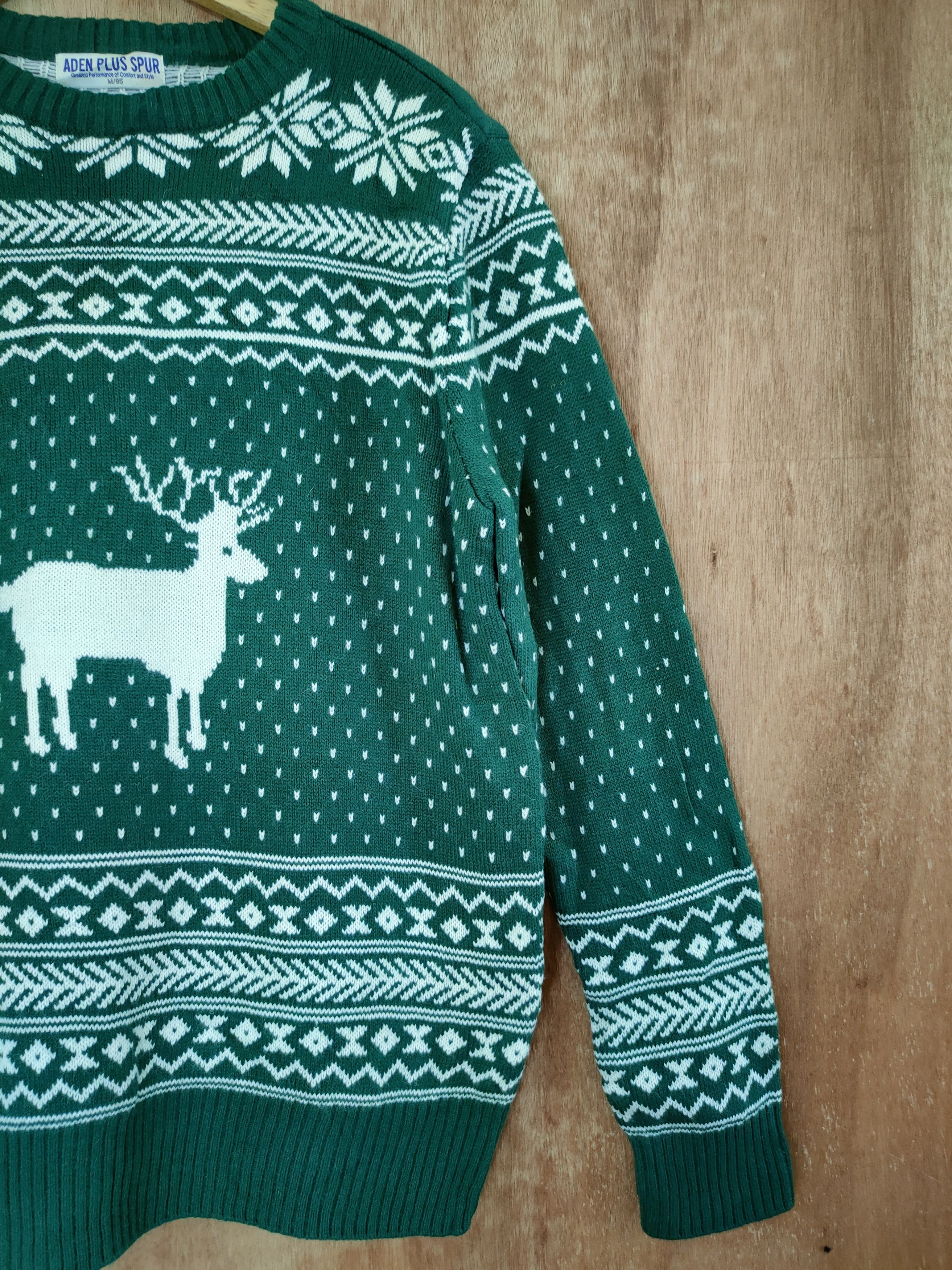Aran Isles Knitwear × Japanese Brand Aden Plus Spur knitwear sweatshirt green deer #46-658 Size M / US 6-8 / IT 42-44 - 3 Thumbnail