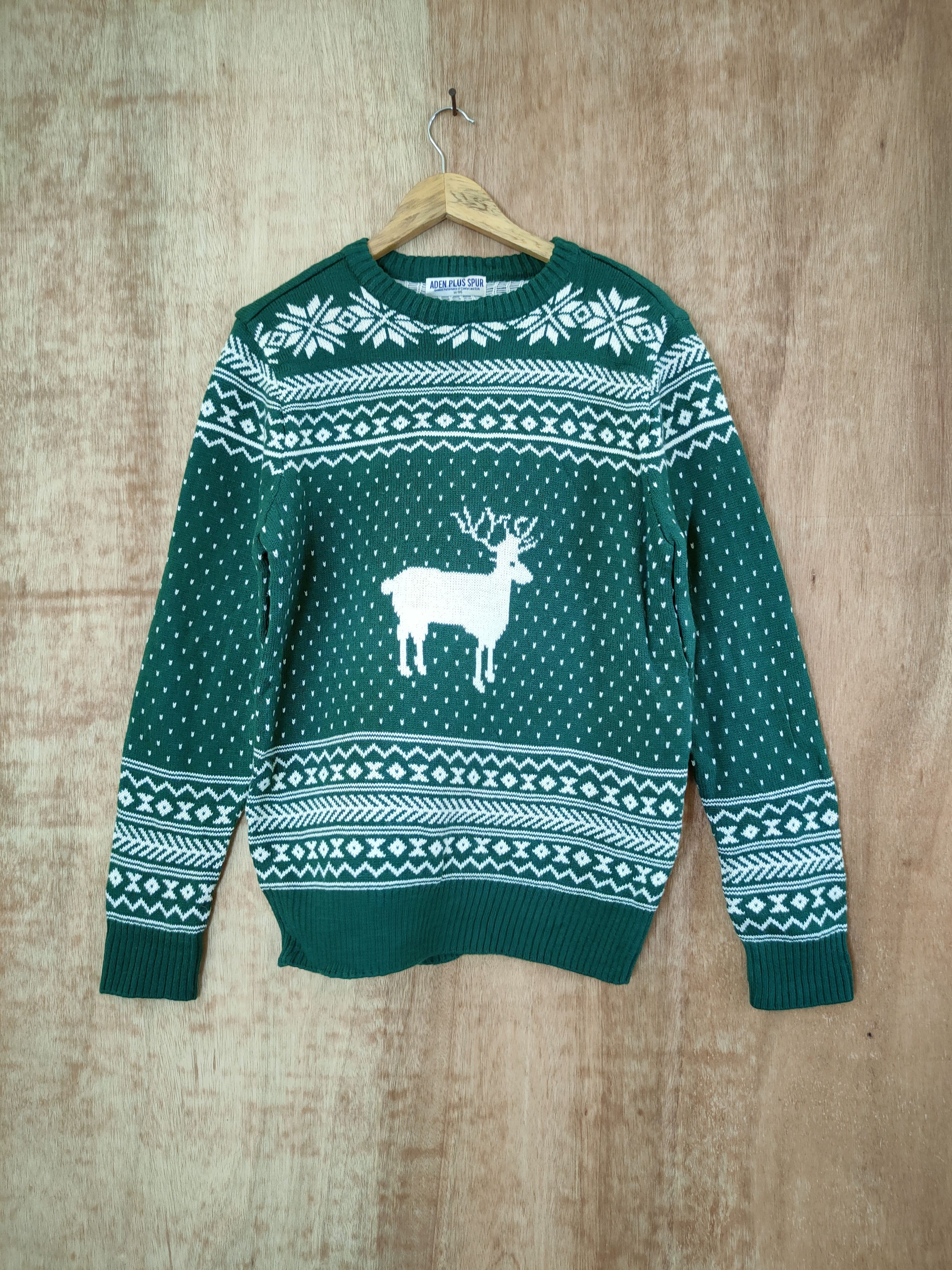 Aran Isles Knitwear × Japanese Brand Aden Plus Spur knitwear sweatshirt green deer #46-658 Size M / US 6-8 / IT 42-44 - 1 Thumbnail