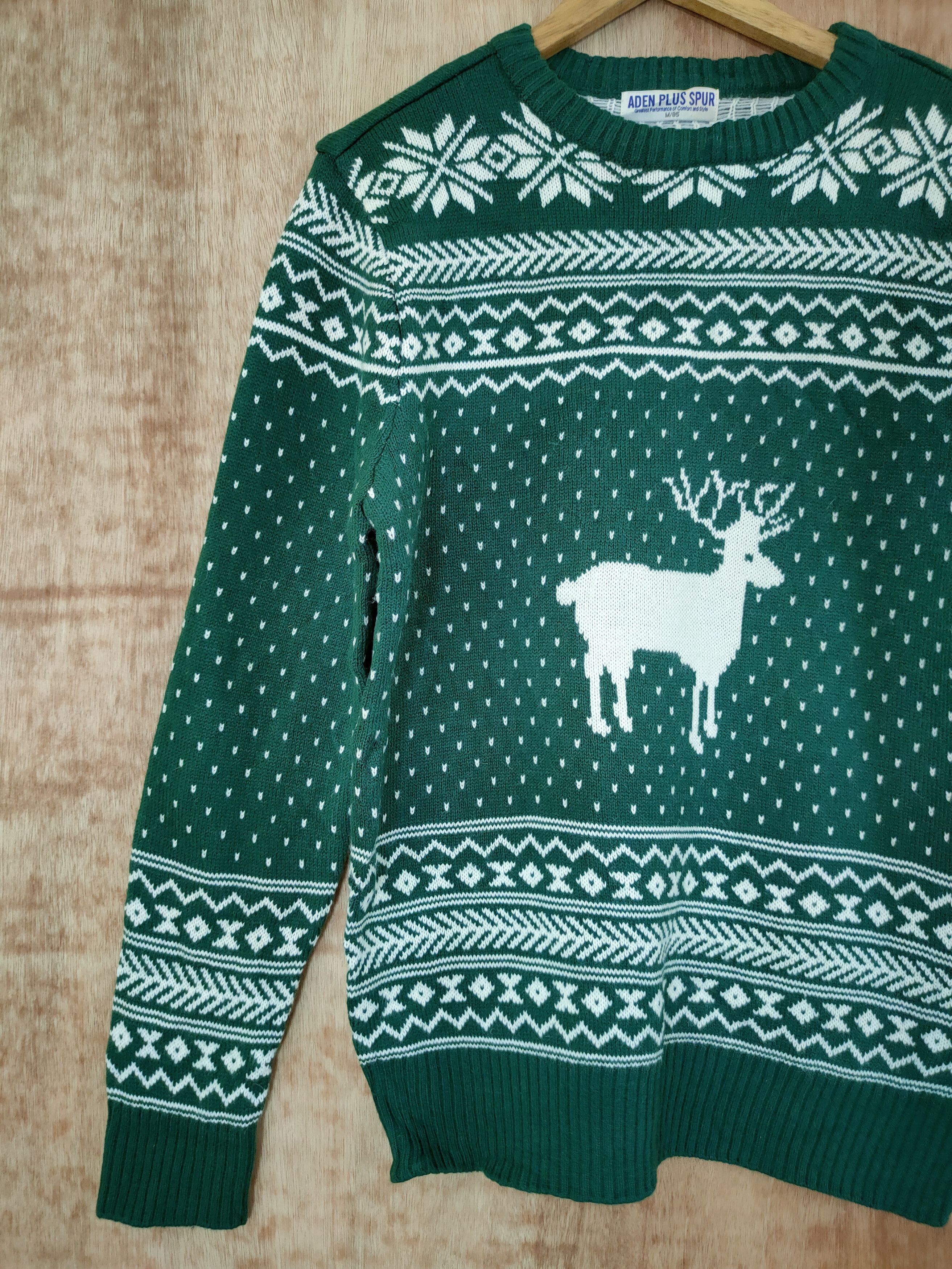 Aran Isles Knitwear × Japanese Brand Aden Plus Spur knitwear sweatshirt green deer #46-658 Size M / US 6-8 / IT 42-44 - 2 Thumbnail