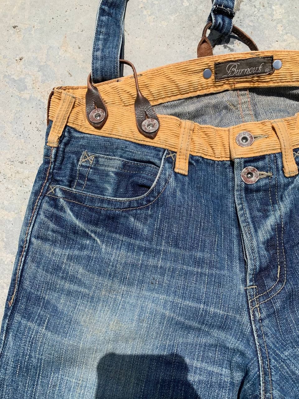 Japanese Brand Retro Punk Burnout Light Distressed Suspender Denim Size US 31 - 16 Thumbnail