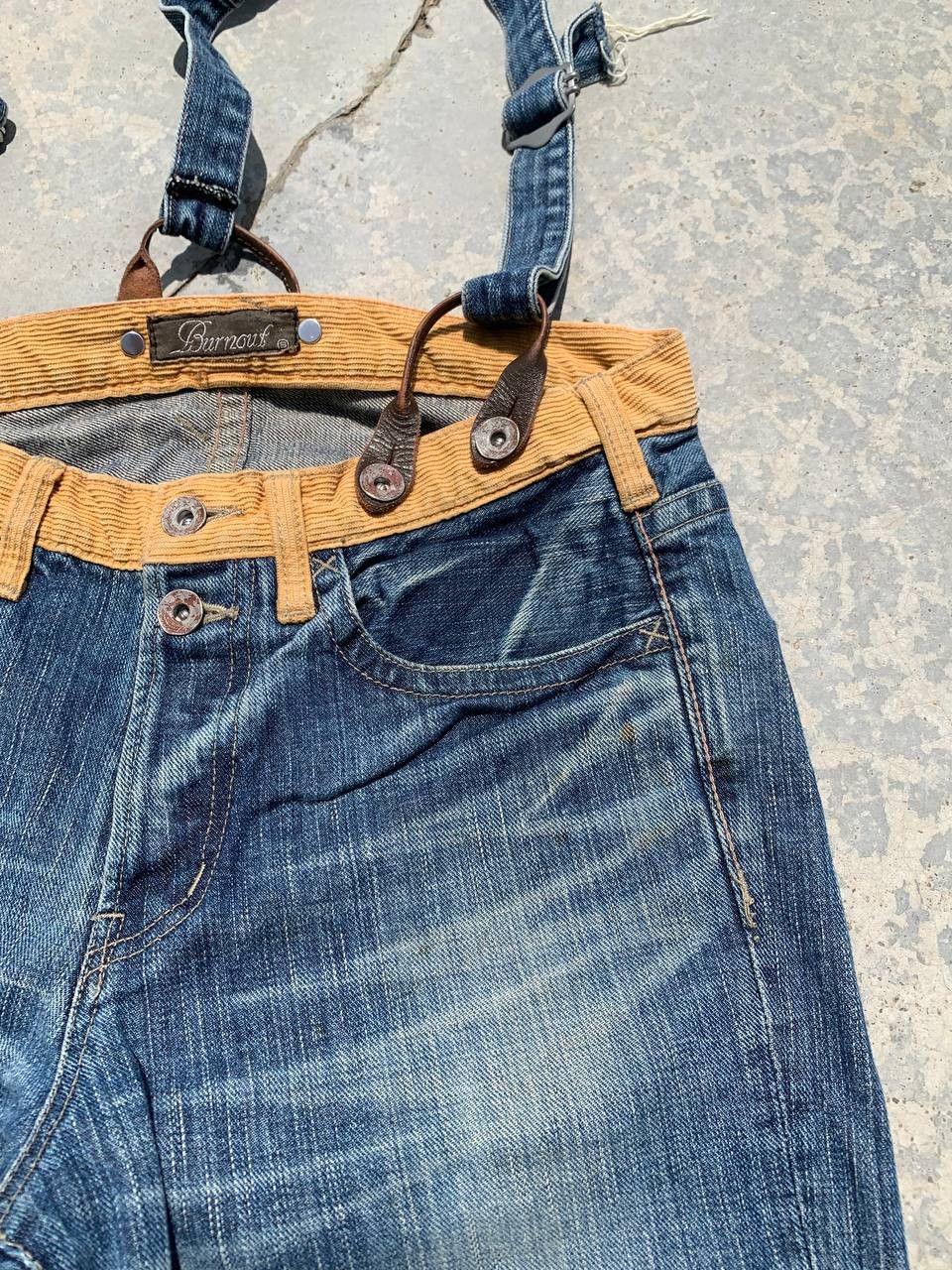 Japanese Brand Retro Punk Burnout Light Distressed Suspender Denim Size US 31 - 17 Thumbnail