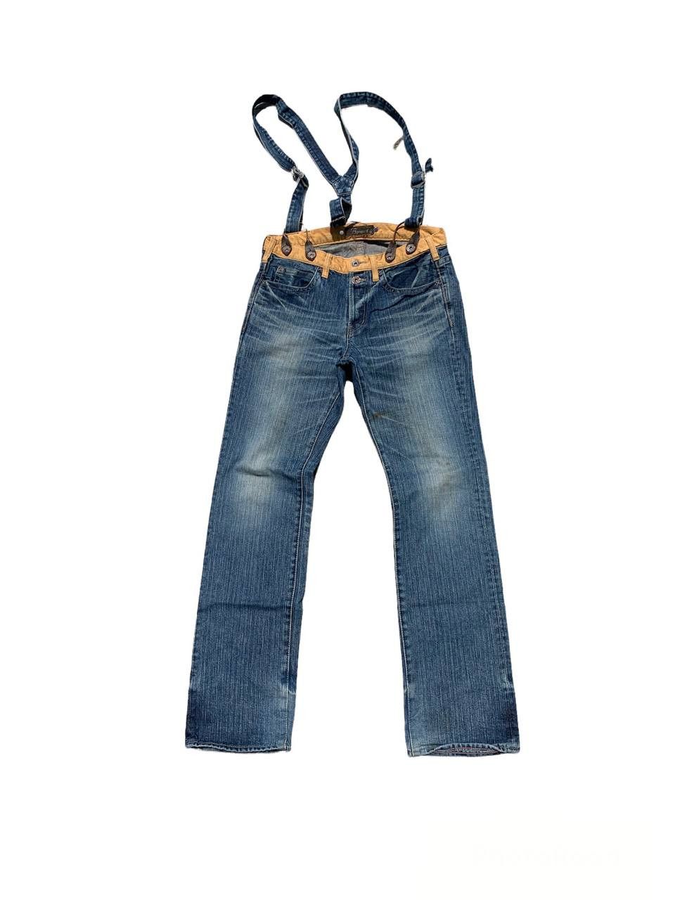 Retro Punk Burnout Light Distressed Suspender Denim