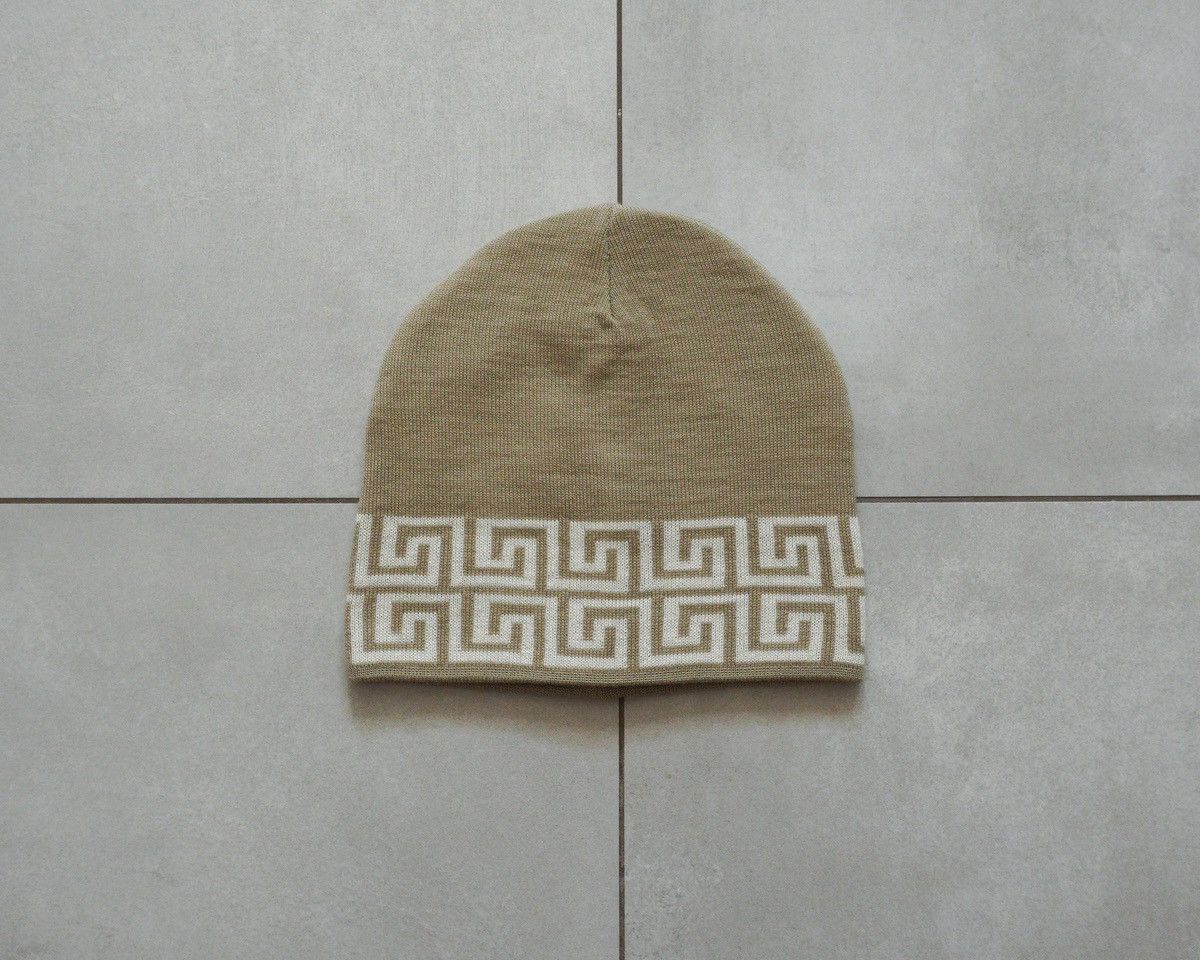 image of Gianni Versace Greca Logo Wool Beanie Hat in Beige, Men's