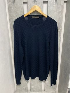 Louis Vuitton Men's Giant Distorted Damier Crewneck Sweater Wool Blue  18229720
