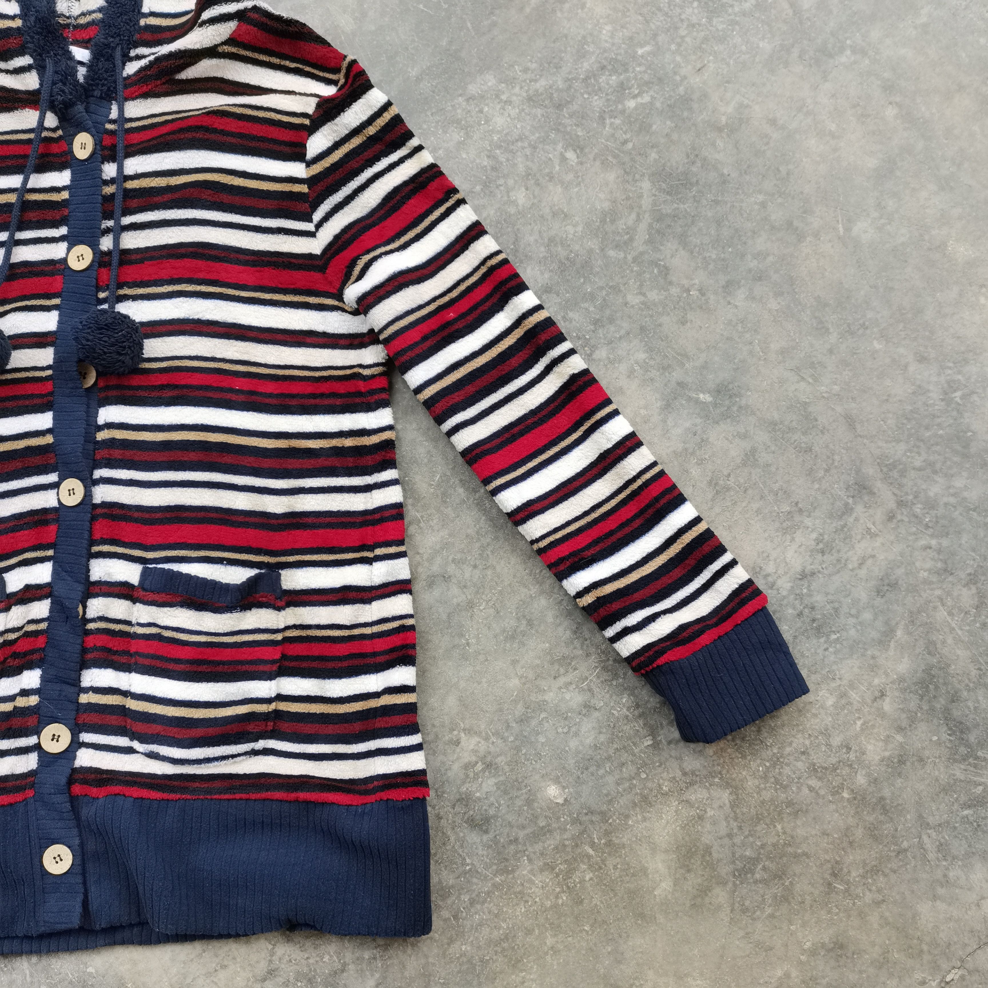Japanese Brand × Vintage Vintage DYUKAS Stripe Fleece Jacket With Hoodie Size US L / EU 52-54 / 3 - 5 Thumbnail