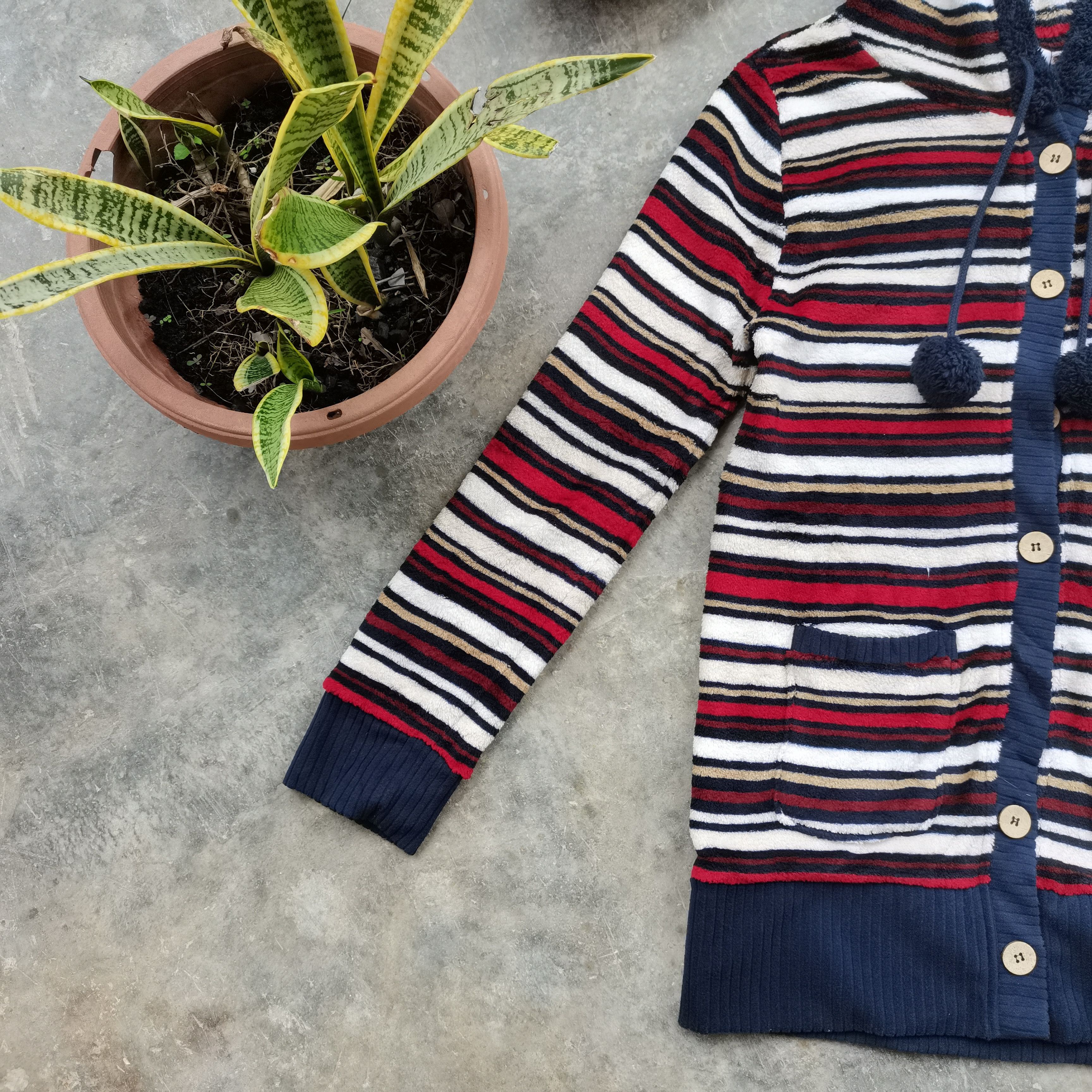 Japanese Brand × Vintage Vintage DYUKAS Stripe Fleece Jacket With Hoodie Size US L / EU 52-54 / 3 - 4 Thumbnail