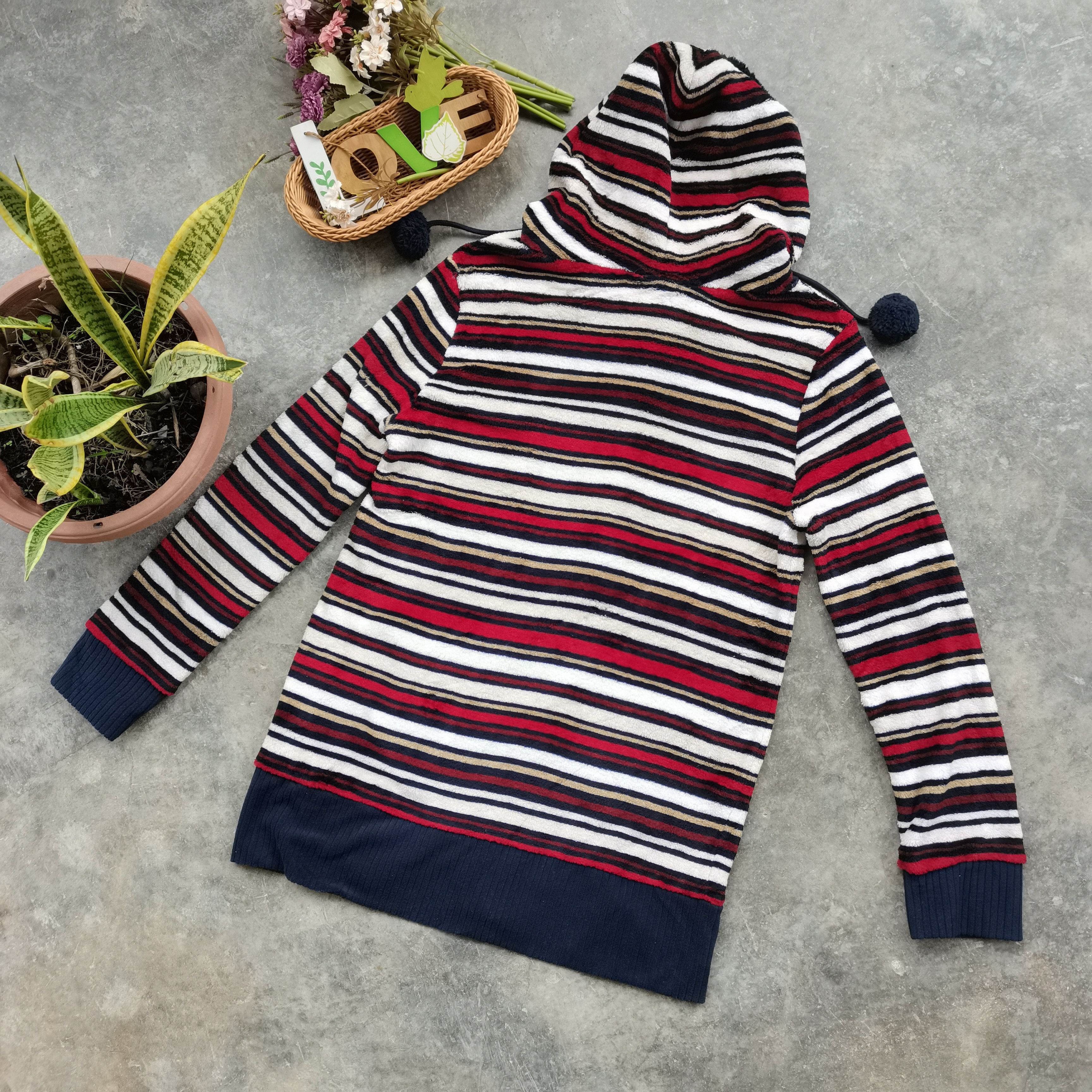 Japanese Brand × Vintage Vintage DYUKAS Stripe Fleece Jacket With Hoodie Size US L / EU 52-54 / 3 - 6 Thumbnail