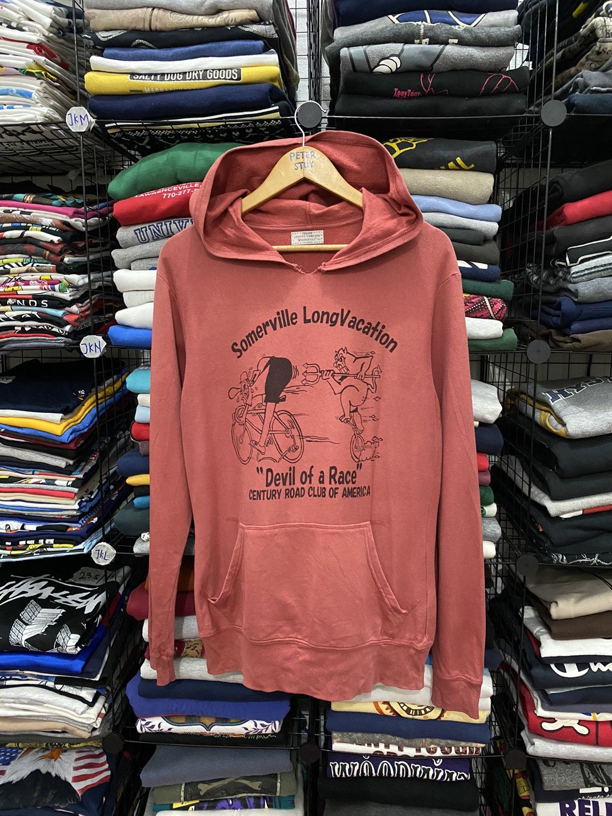 image of Vintage “Devil Of A Race” Hoodies in Red, Men's (Size Medium)
