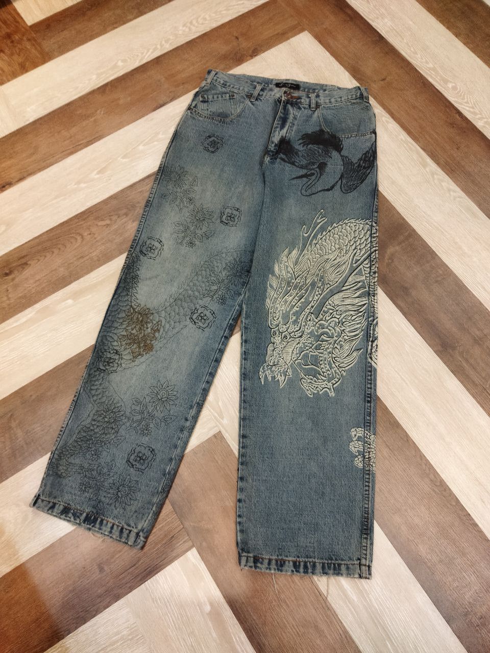 Vintage Sean John Sukajan Dragon Painted Baggy Jeans
