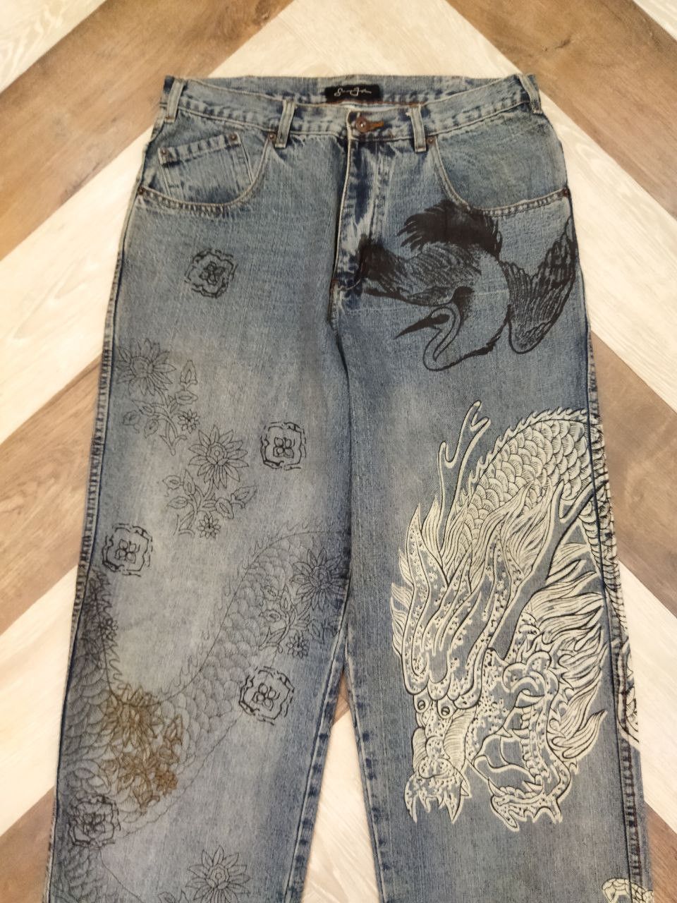 Vintage Sean John Sukajan Dragon Painted Baggy Jeans