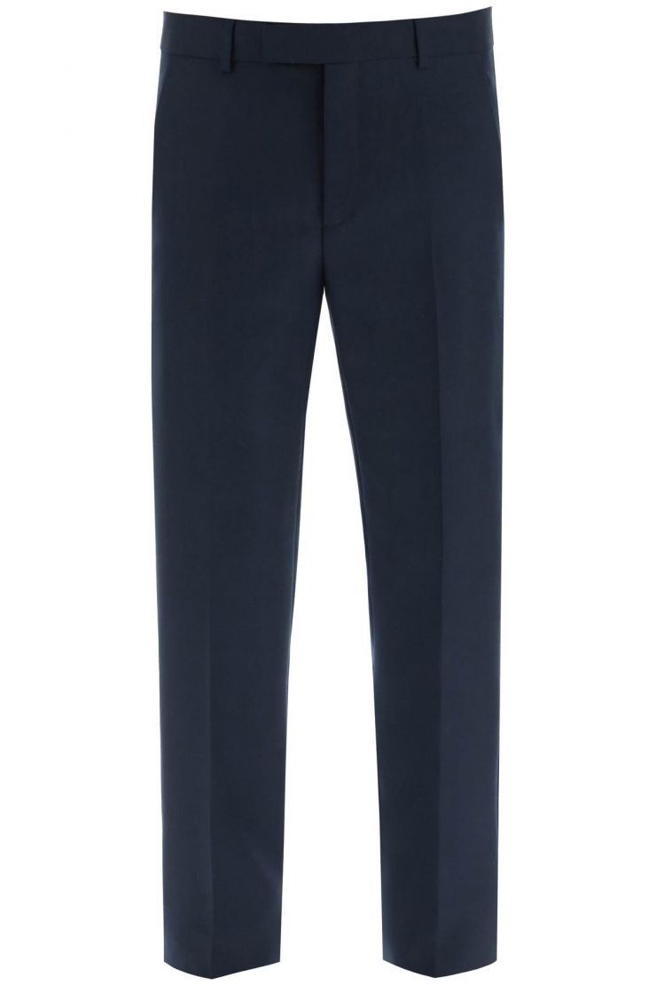 Wool & Mohair Canvas Trousers in Navy Blue