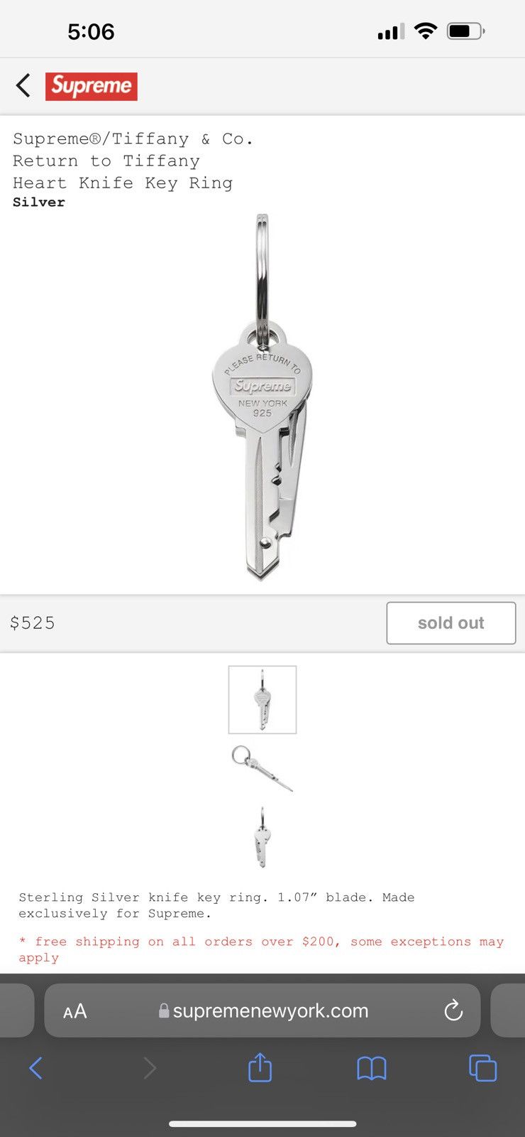 Supreme Tiffany & Co. x Supreme Heart Knife Key Ring | Grailed