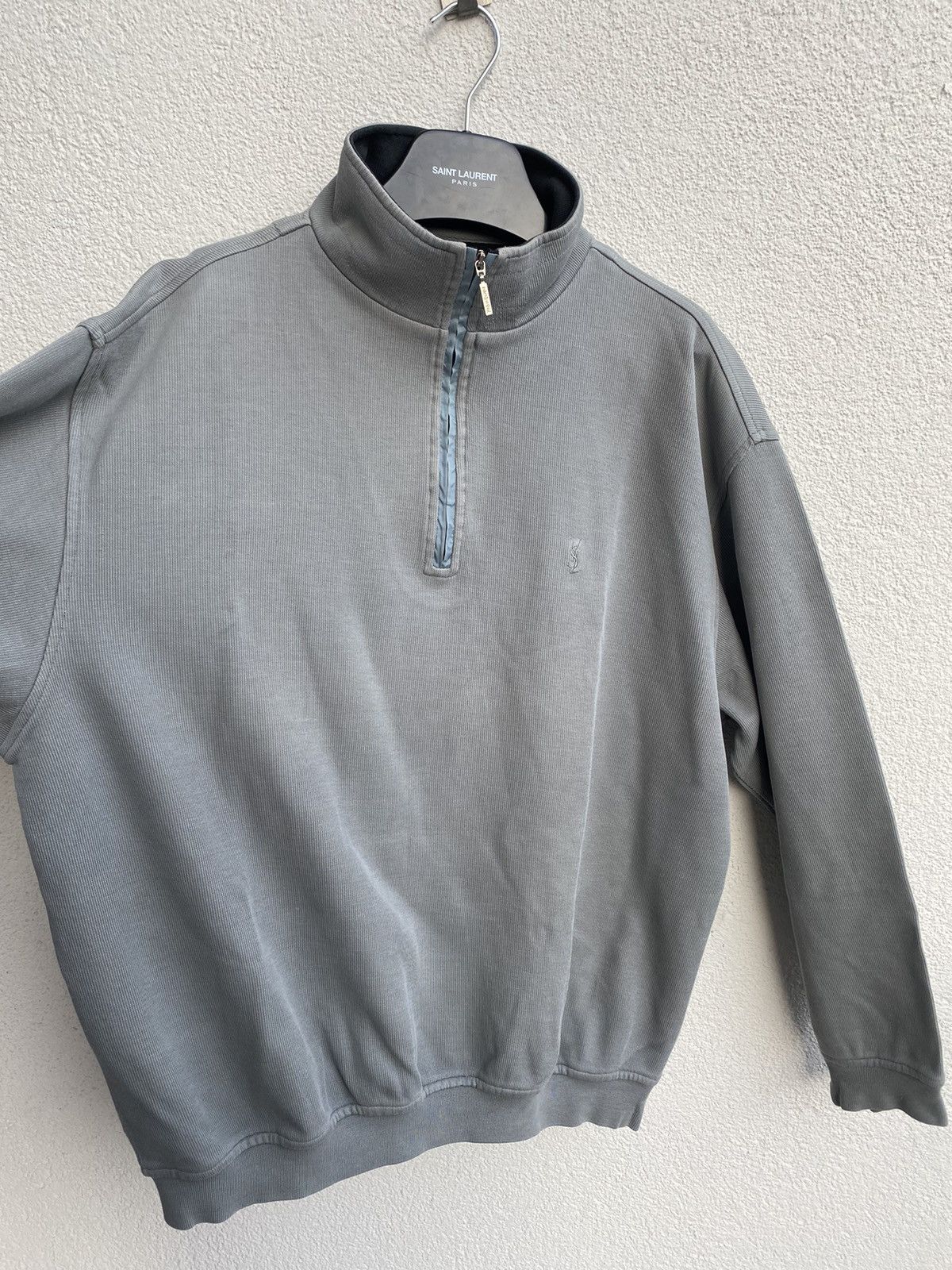 Yves Saint Laurent Turquoise 90s YSL Sweatshirt 1/4 Quarter Zip Vintage Sweater Size US L / EU 52-54 / 3 - 9 Thumbnail