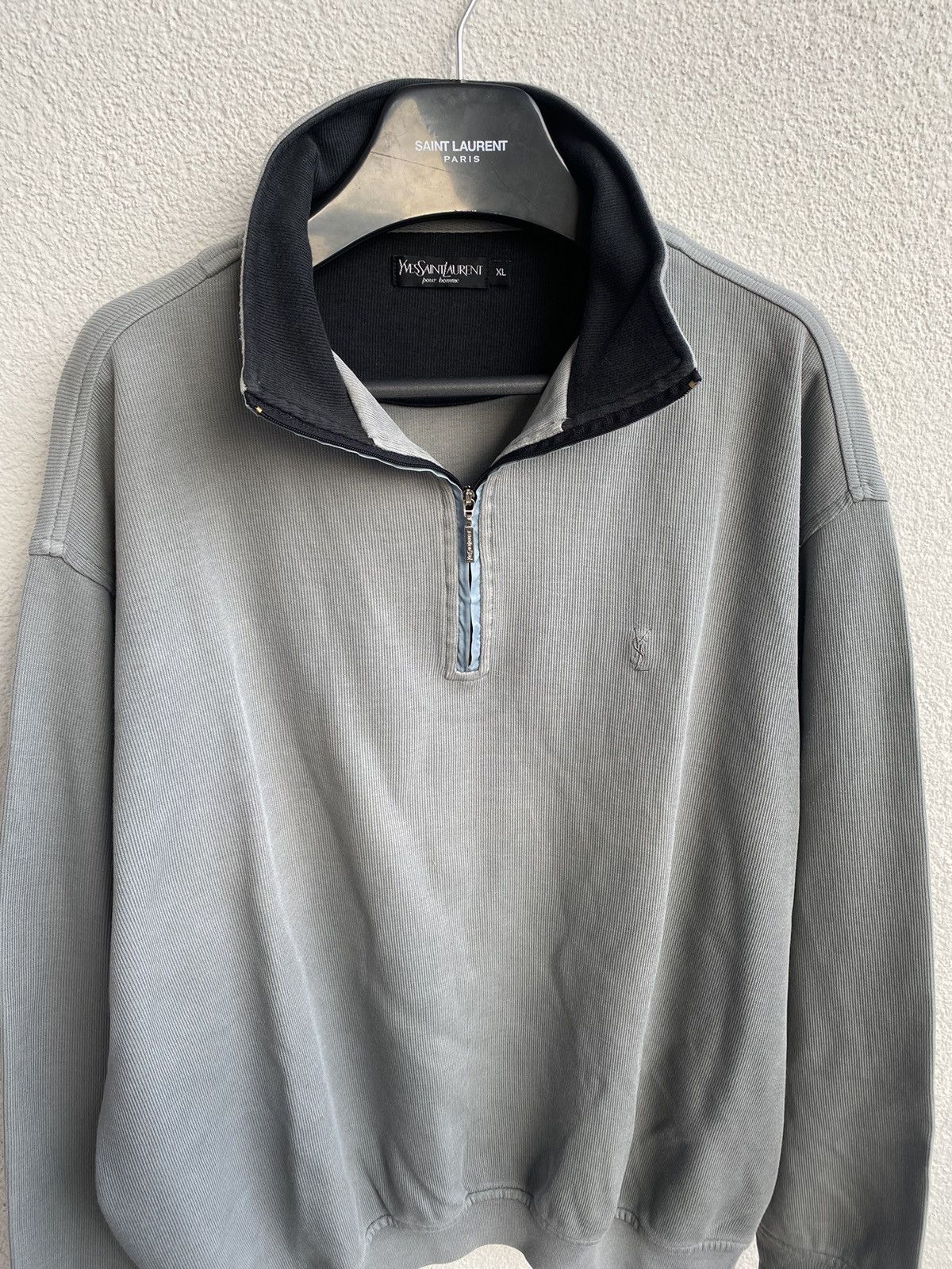 Yves Saint Laurent Turquoise 90s YSL Sweatshirt 1/4 Quarter Zip Vintage Sweater Size US L / EU 52-54 / 3 - 4 Thumbnail