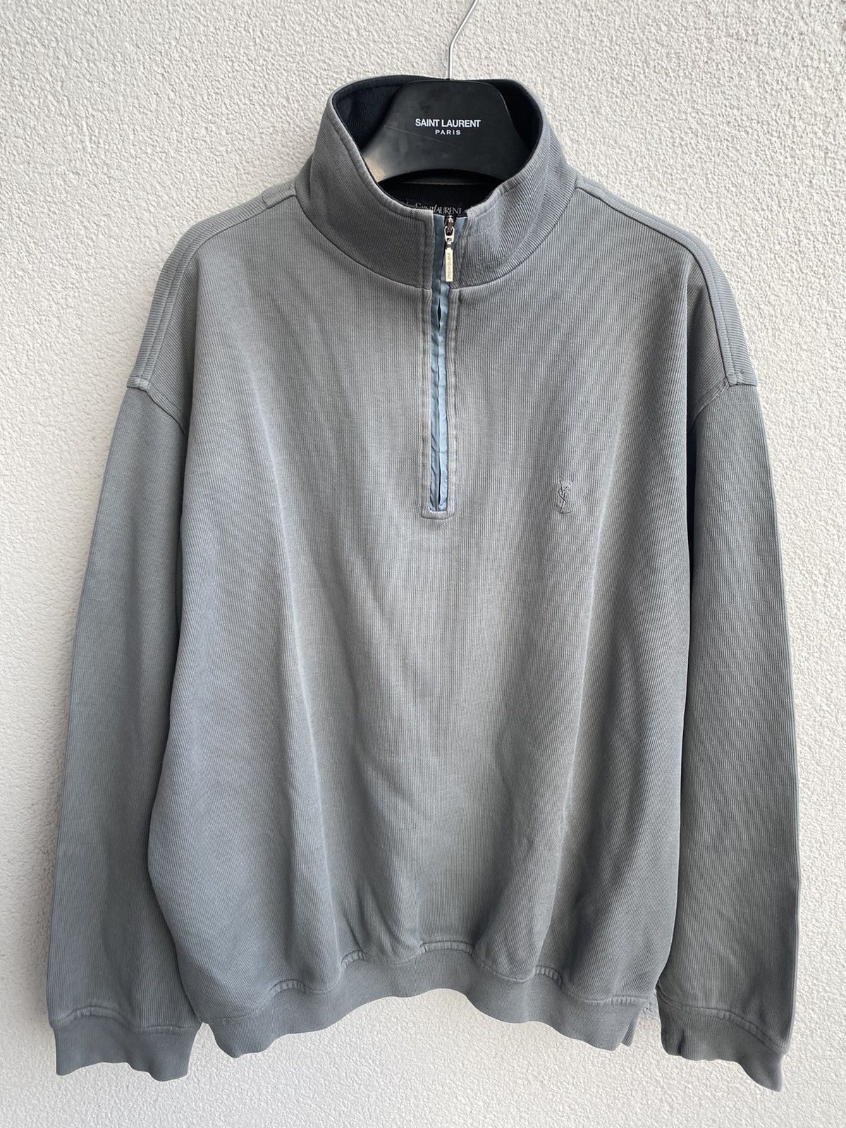 Yves Saint Laurent Turquoise 90s YSL Sweatshirt 1/4 Quarter Zip Vintage Sweater Size US L / EU 52-54 / 3 - 14 Thumbnail
