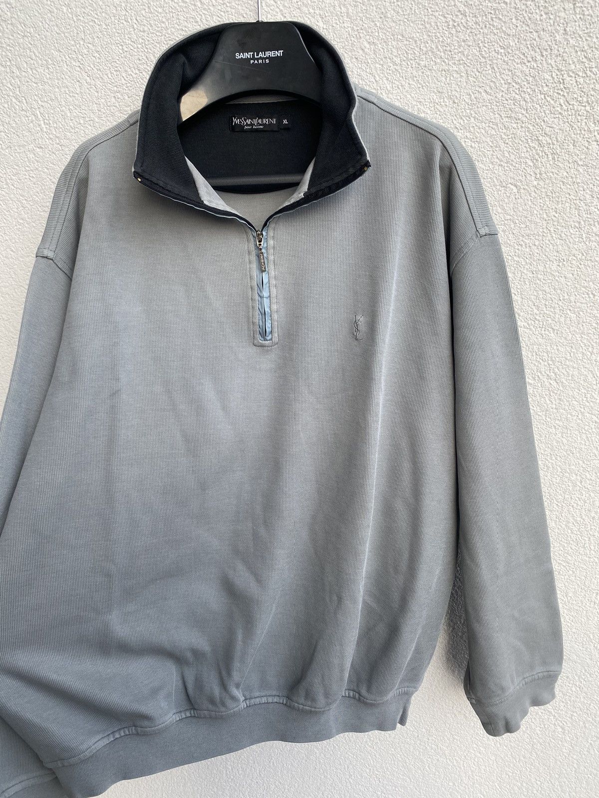 Yves Saint Laurent Turquoise 90s YSL Sweatshirt 1/4 Quarter Zip Vintage Sweater Size US L / EU 52-54 / 3 - 18 Thumbnail