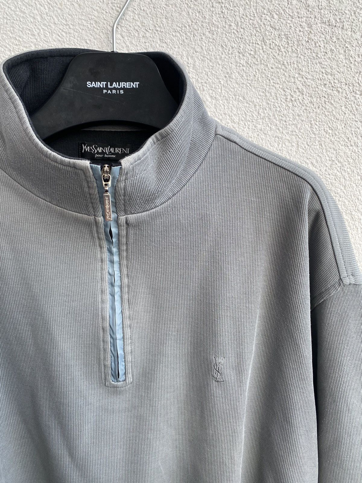 Yves Saint Laurent Turquoise 90s YSL Sweatshirt 1/4 Quarter Zip Vintage Sweater Size US L / EU 52-54 / 3 - 5 Thumbnail