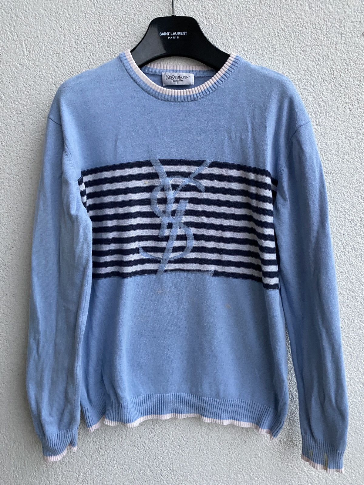 Vintage Yves Saint offers Laurent Sweater YSL Bleu Color Sweatshirt Knitwear Size