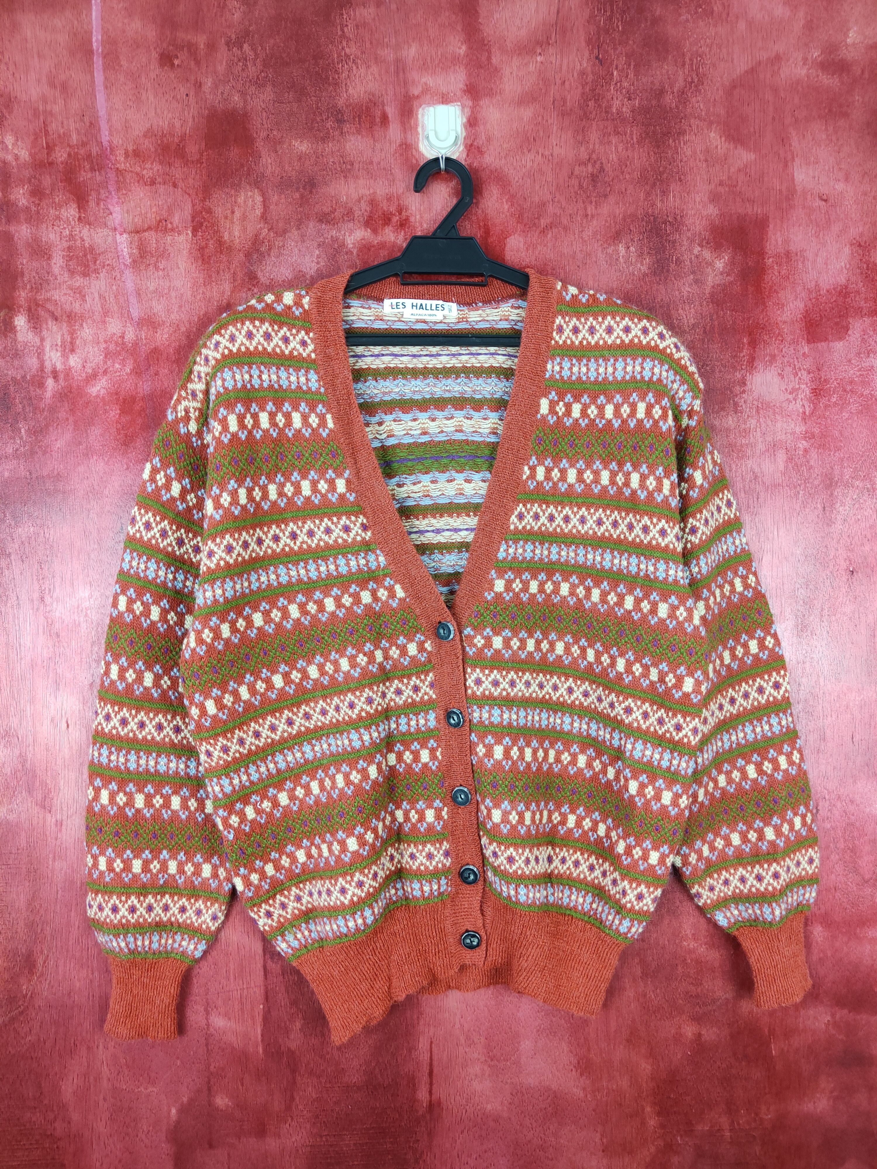 image of Hypebeast x Patterned Cardigans Les Halles Alpaca 100% Stripe Knitwear Cardigan 5332 in Mustard (Si