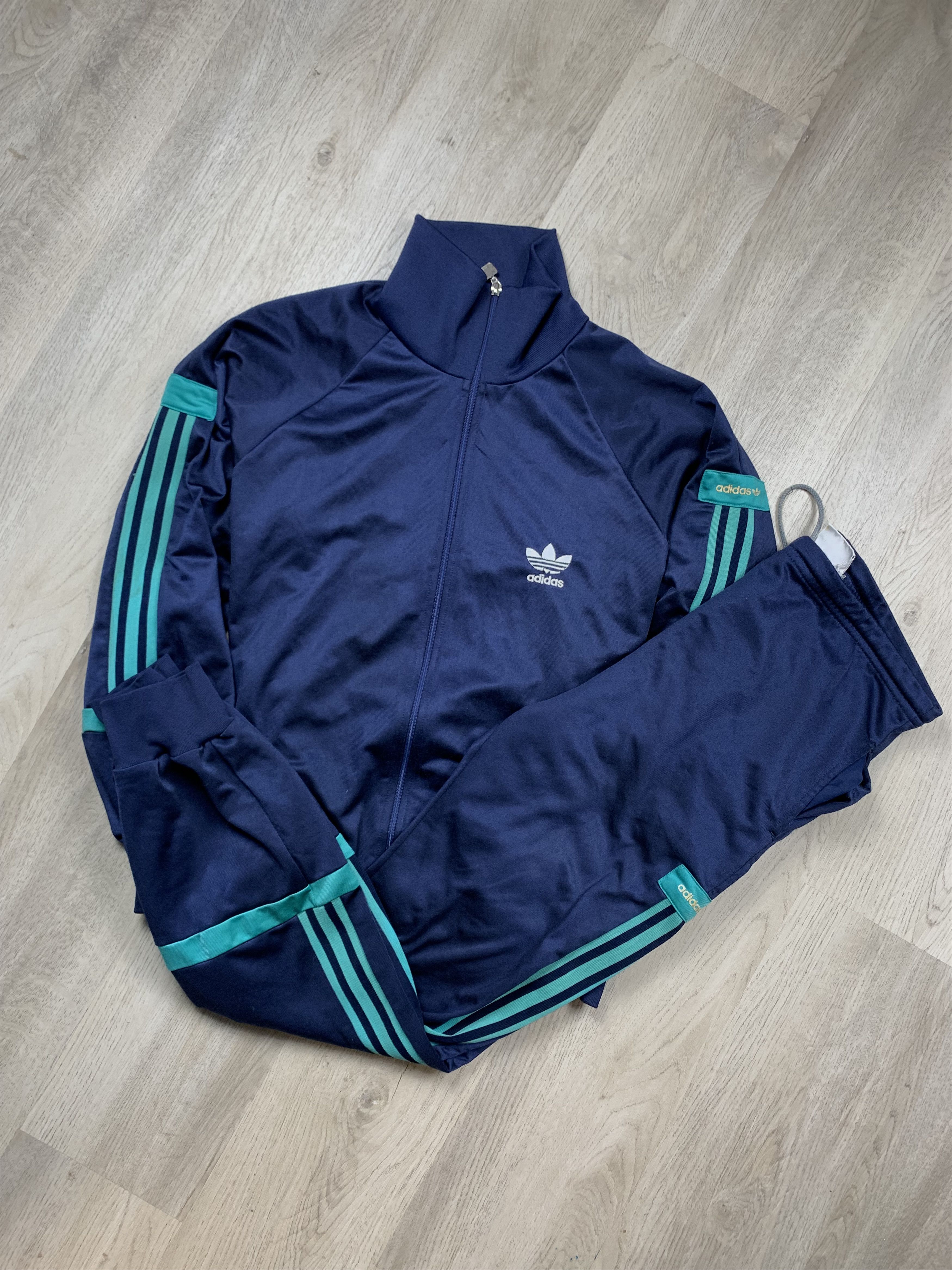 image of Adidas Vintage Mens Track Suit Jacket + Pants in Blue (Size Small)