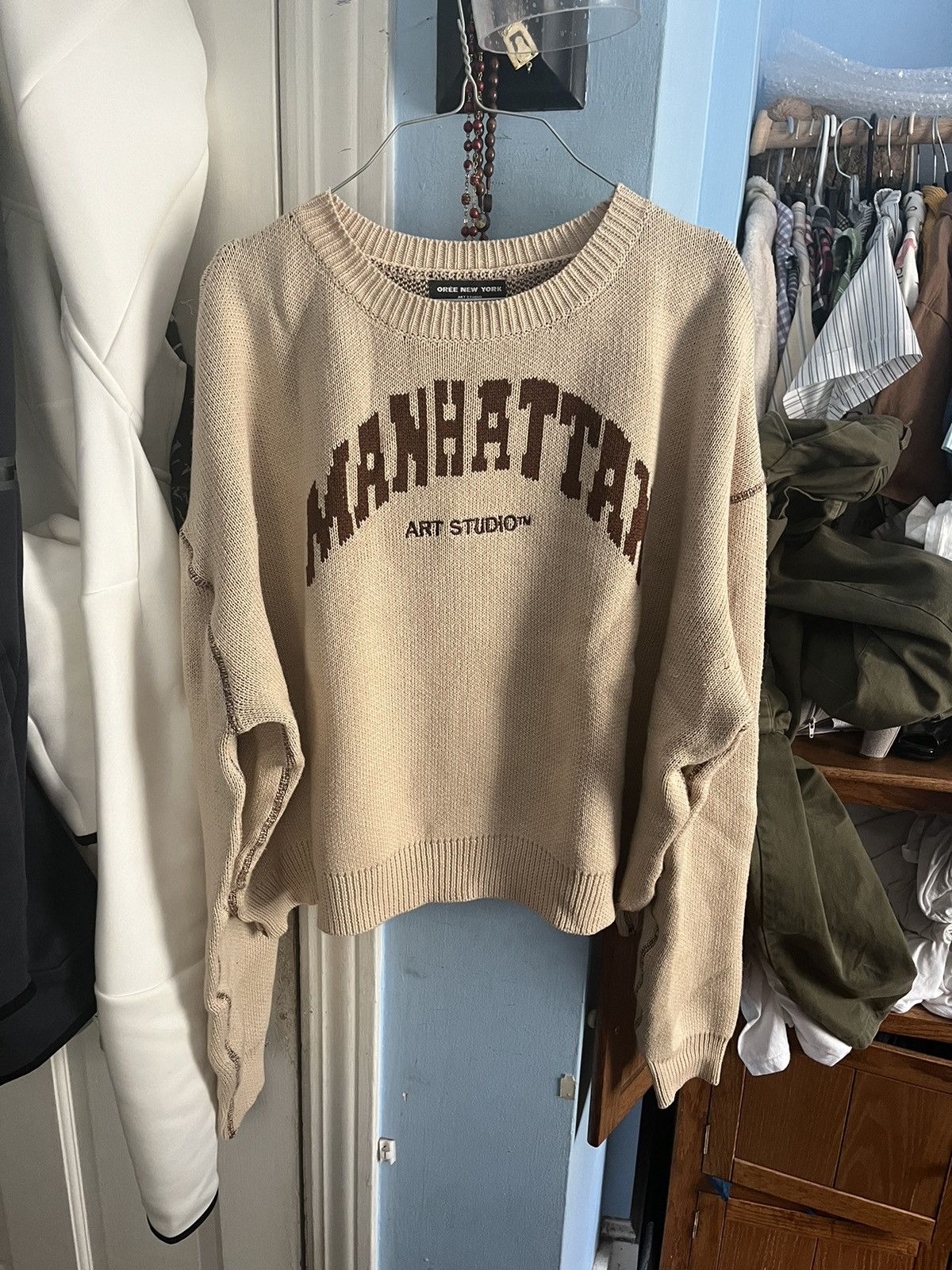 image of Oree New York Oree Manhattan Art Studio Knit Sweater Oat Size M in Brown Tan, Men's