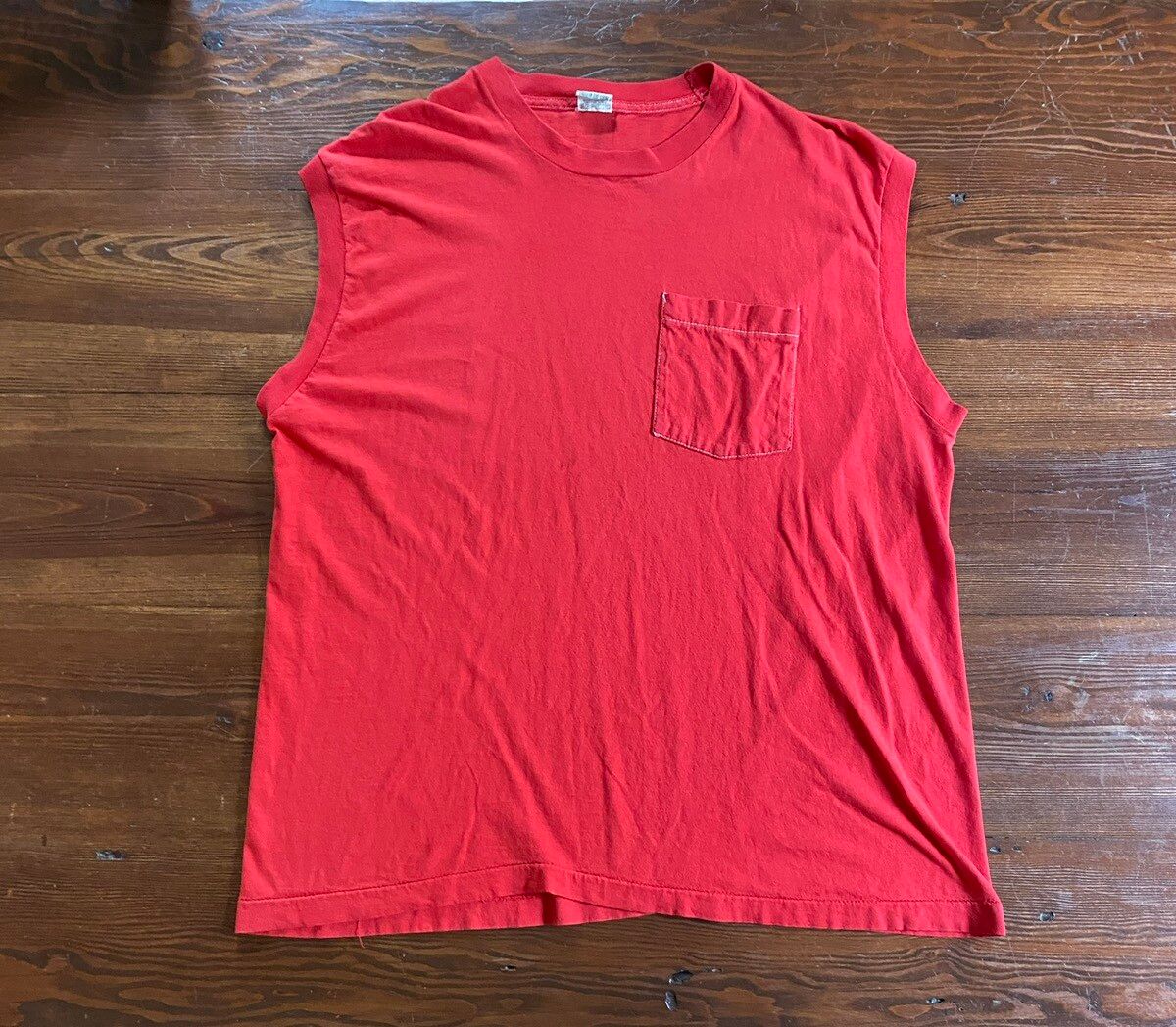 Pre-owned Fruit Of The Loom X Vintage 80's Fruit Of The Loom Single Stitch Pocket Tank In Red/white
