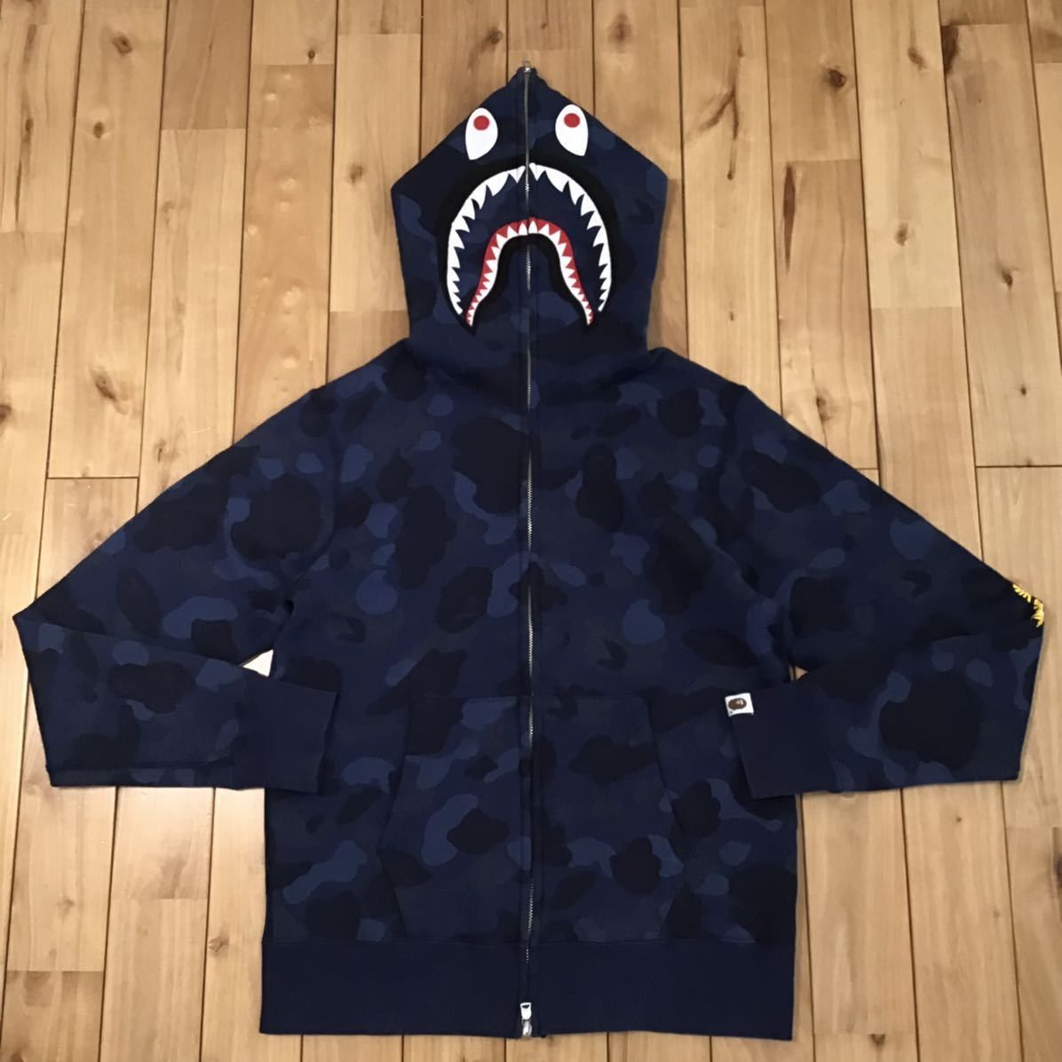 image of Bape Color Camo Jacquard Shark Full Zip Hoodie in Blue, Men's (Size Medium)