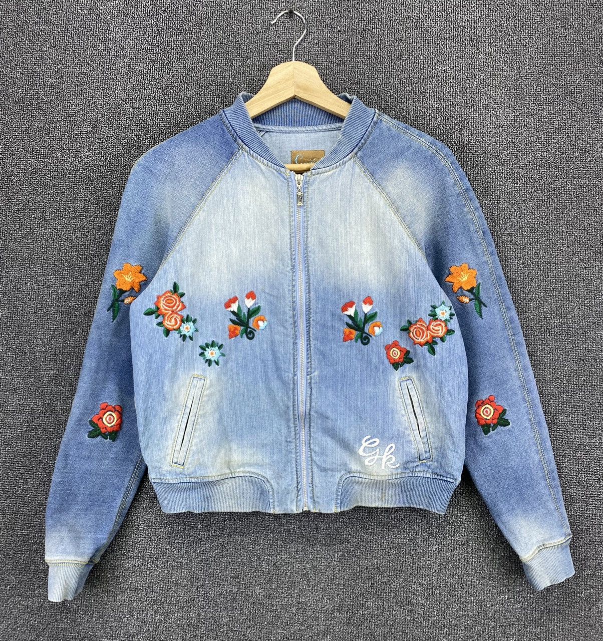 Vintage Goji Italia Cactus Flowering Embroidery Denim Jacket