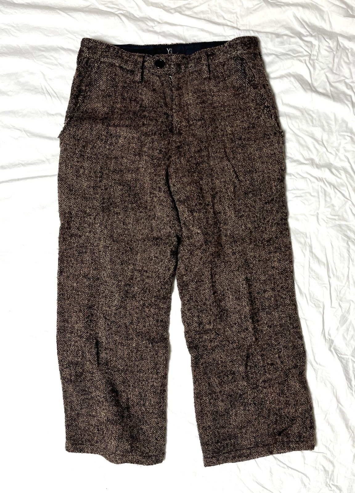 image of Yohji Yamamoto x YS "y's" Herringbone Wool Pants in Brown, Men's (Size 32)