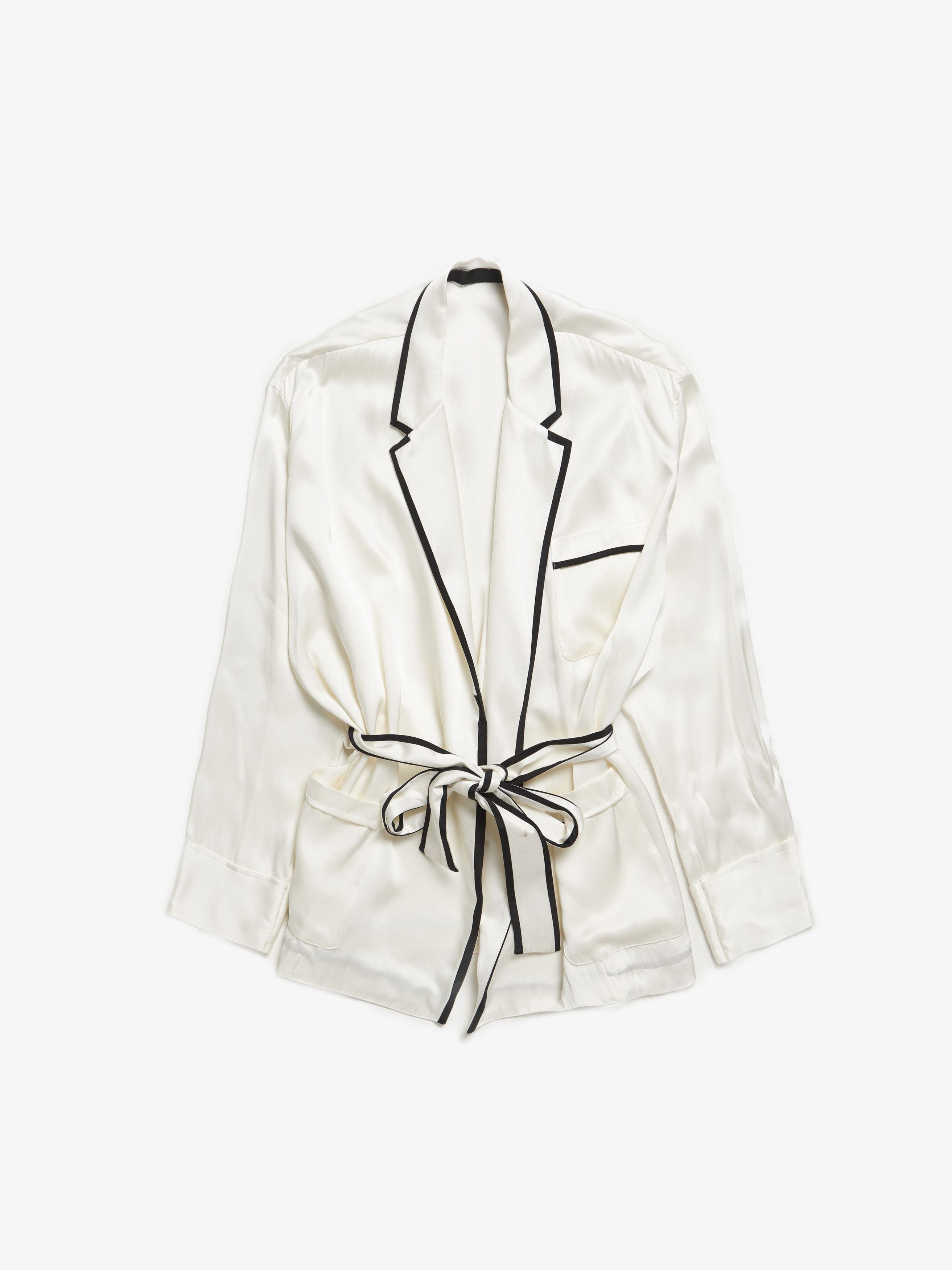 image of Haider Ackermann Ivory Pyjama Shirt in Ivory/Black, Men's (Size Small)