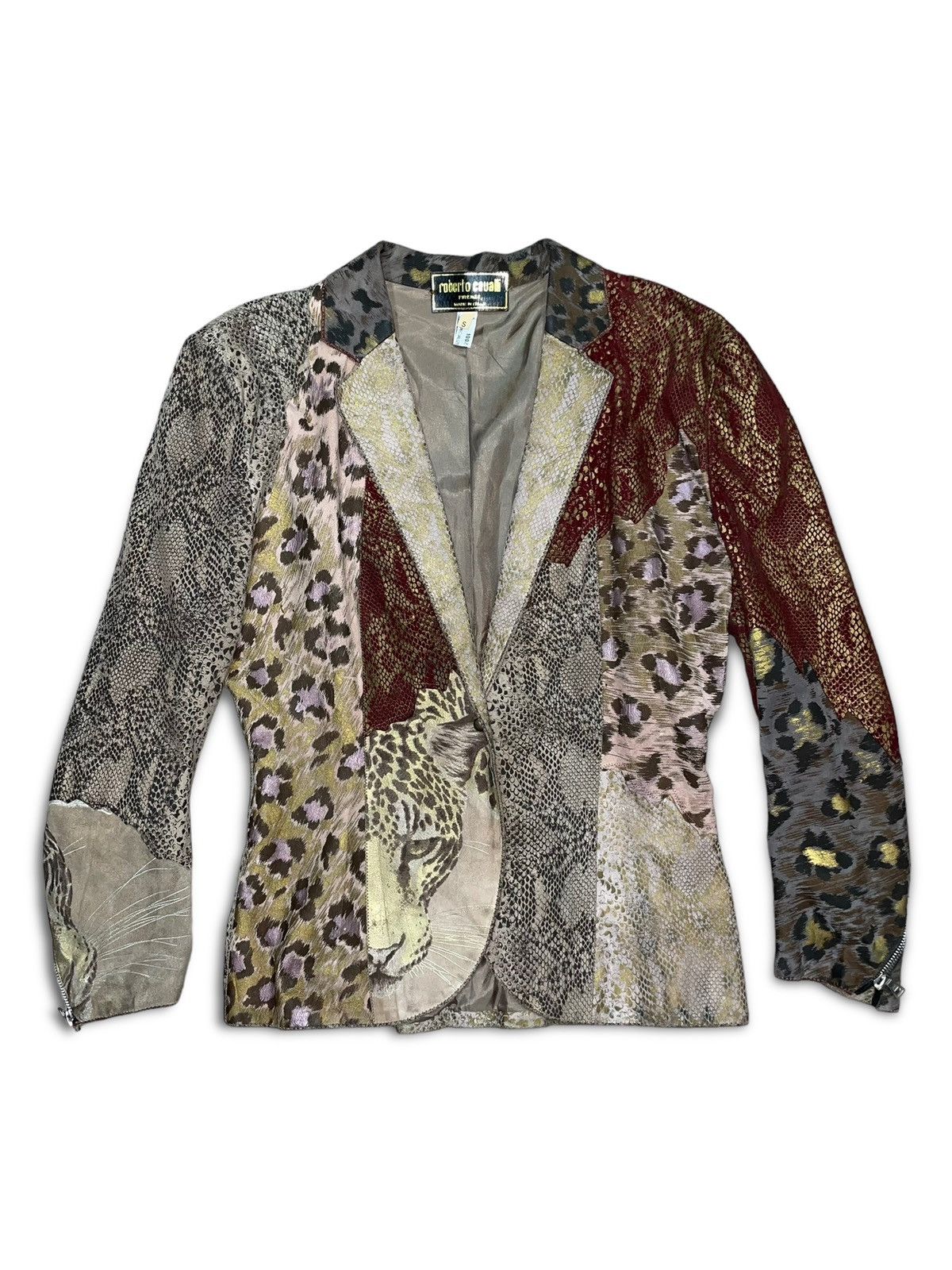 80s roberto cavalli leather patchwork jacket