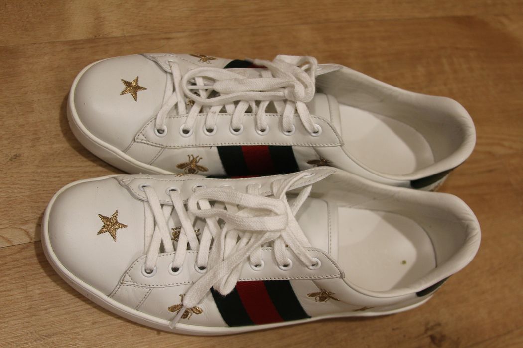 Gucci Black Leather Ace Bees and Stars Embroidered Low Top