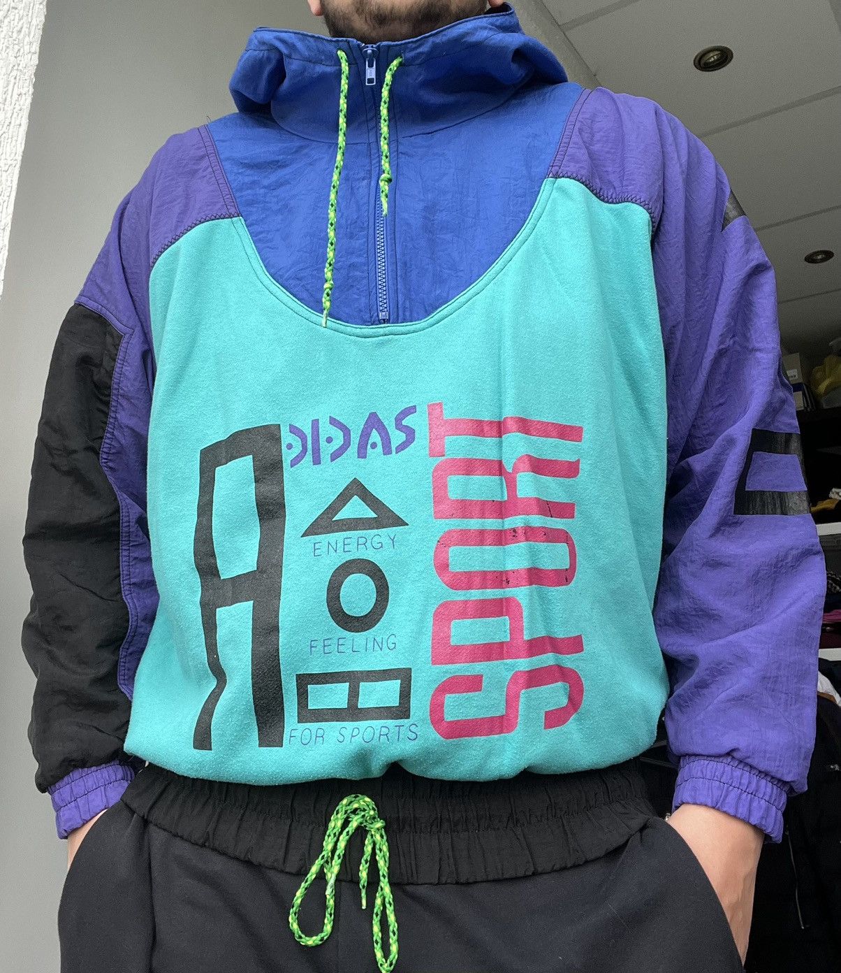 Adidas × Vintage Vintage RARE Adidas Hoodie Anorak Jacket Sweatshirt Size 7 L Size US L / EU 52-54 / 3 - 2 Thumbnail