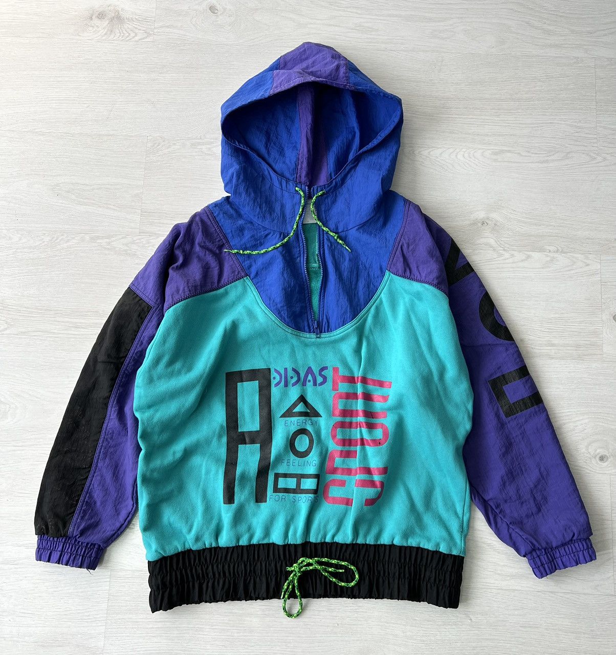 Adidas × Vintage Vintage RARE Adidas Hoodie Anorak Jacket Sweatshirt Size 7 L Size US L / EU 52-54 / 3 - 1 Thumbnail