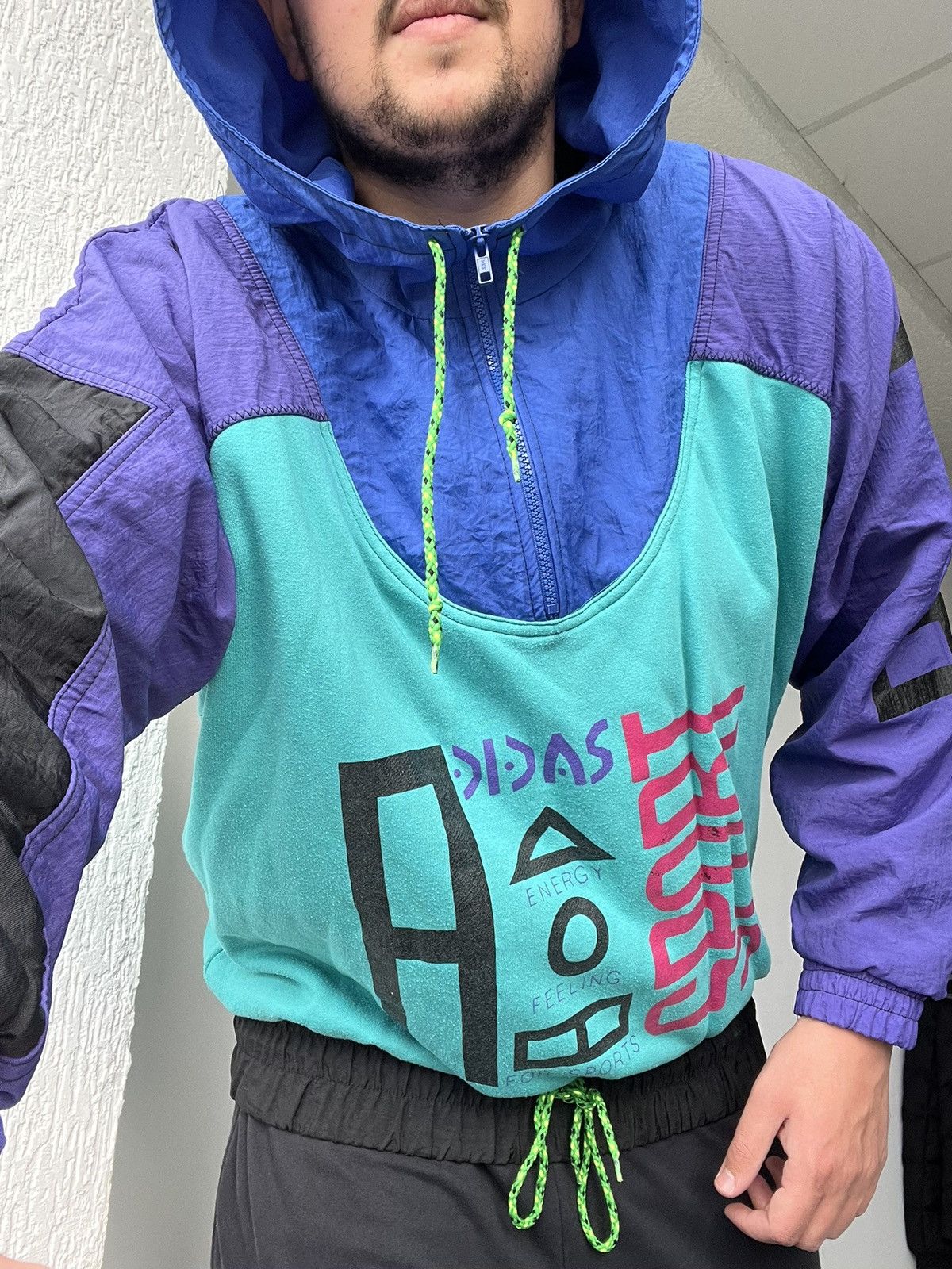 Adidas × Vintage Vintage RARE Adidas Hoodie Anorak Jacket Sweatshirt Size 7 L Size US L / EU 52-54 / 3 - 7 Thumbnail