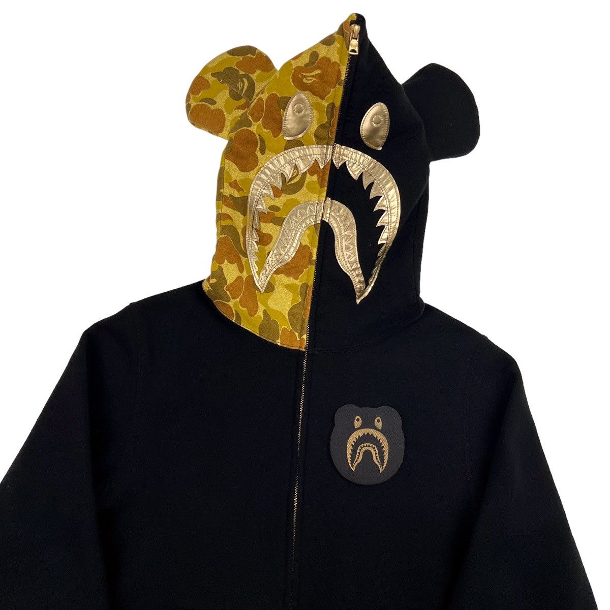 BAPE x Bearbrick Camo Bear Shark Full Zip Hoodie Black Blue Men's