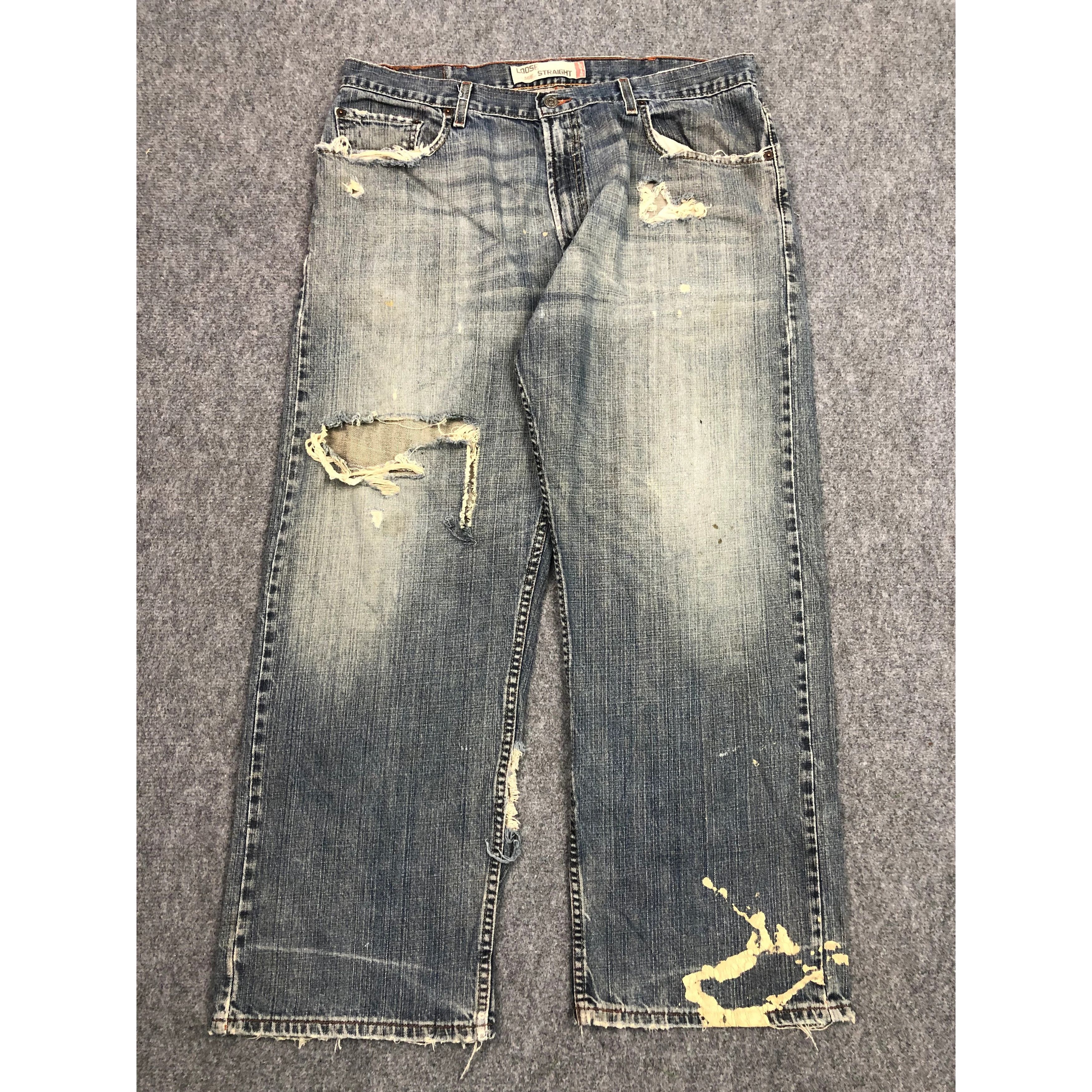 image of Distressed Denim x Levis Vintage Levis 569 Loose Straight Jeans Baggy in Light Blue Jeans (Size 38)