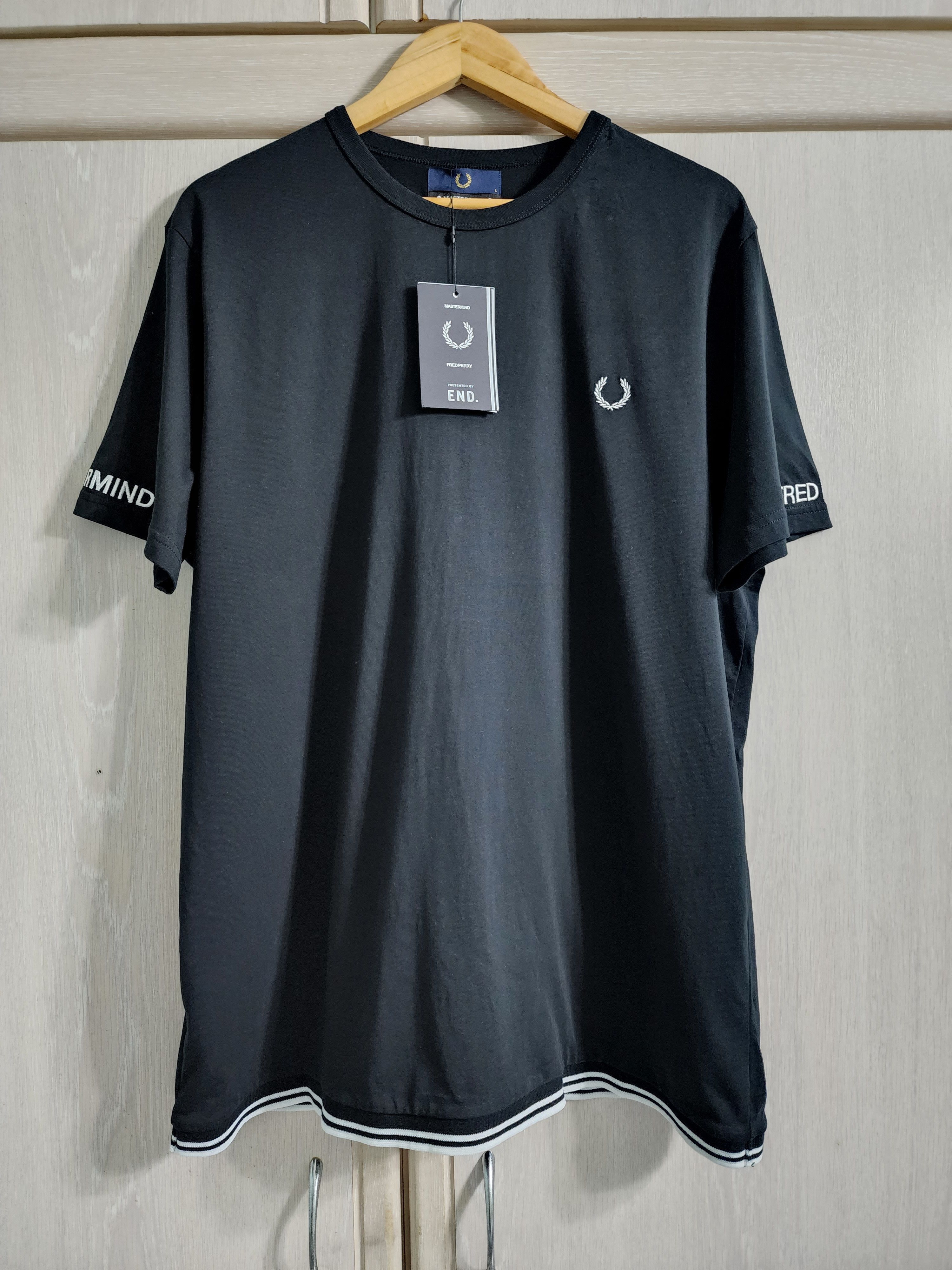 image of End. X Mastermind World X Fred Perry T-Shirt in Black, Men's (Size Large)