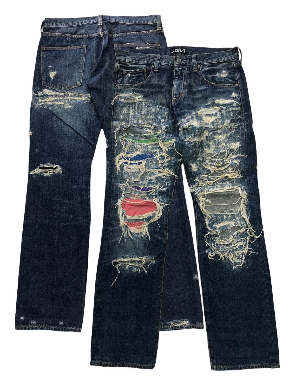 image of Distressed Denim x If Six Was Nine Ripped Denim Inspired Undercover Rna Slang Jeans in Blue (Size 3