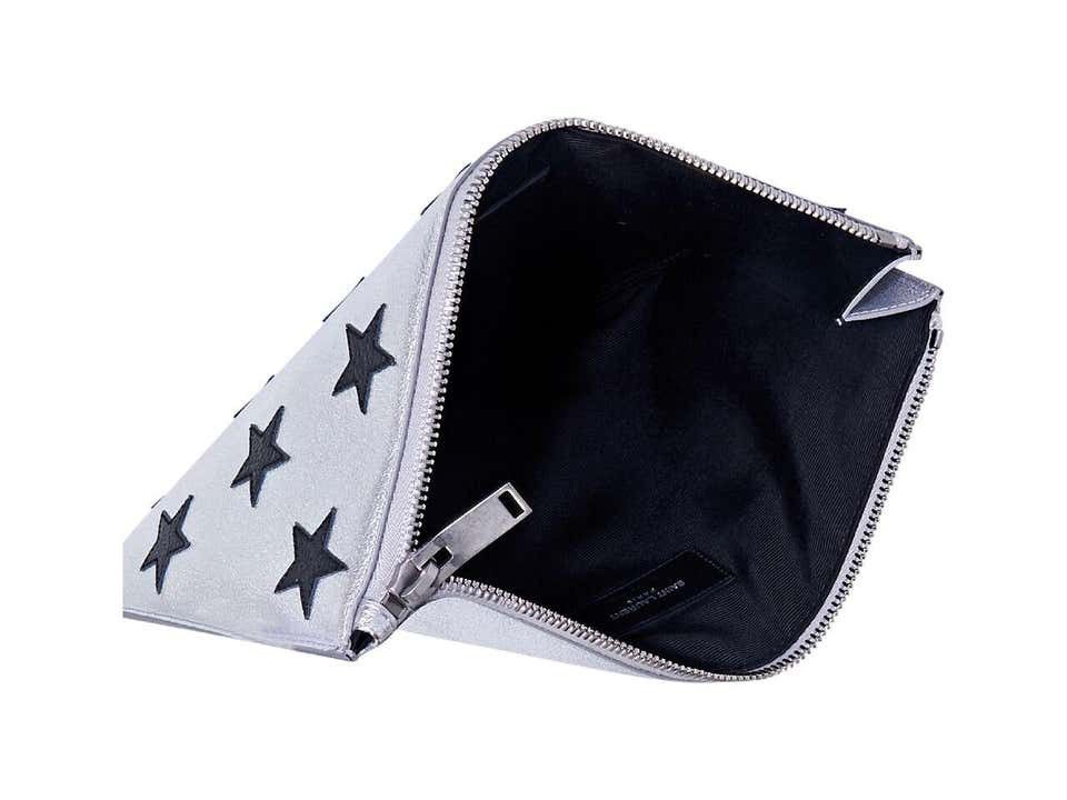 Saint Laurent Paris Saint Laurent Metallic Silver & Black Star Leather Pouch Size ONE SIZE - 2 Thumbnail