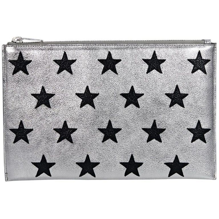 Saint Laurent Paris Saint Laurent Metallic Silver & Black Star Leather Pouch Size ONE SIZE - 1 Thumbnail